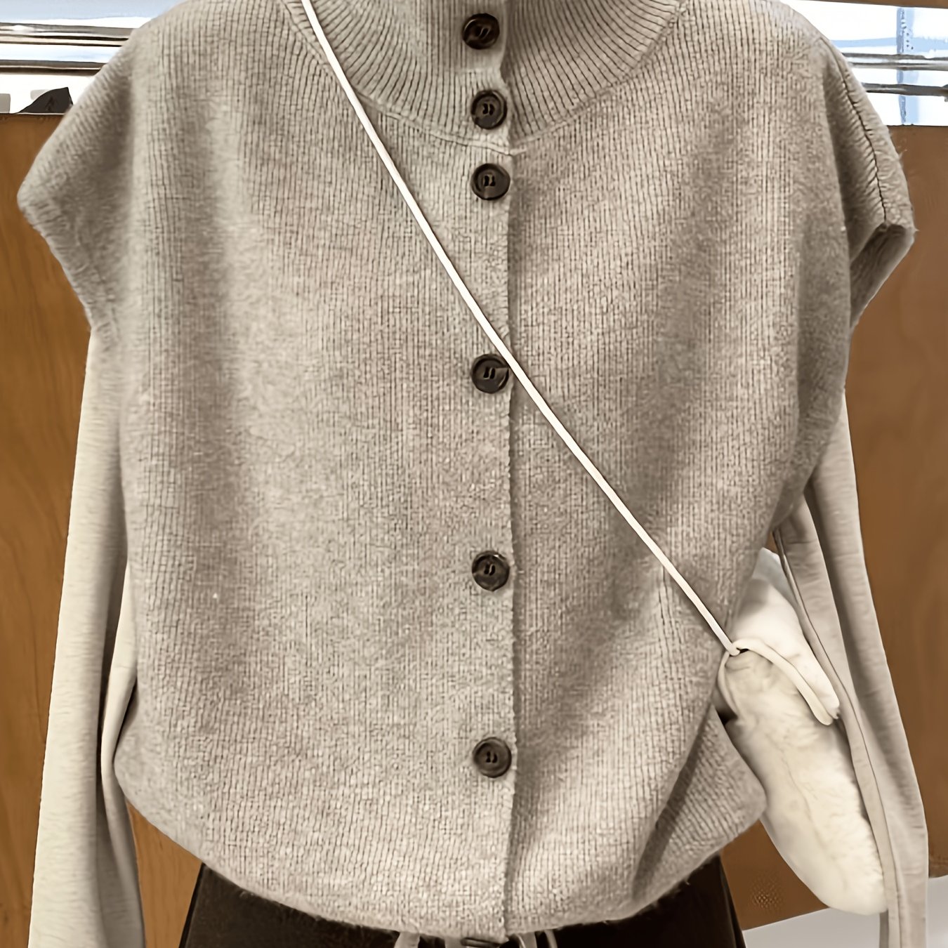 TEMU Gilet manches de style coréen à col montant, à fentes latérales et à cordon de serrage, débardeur superposable