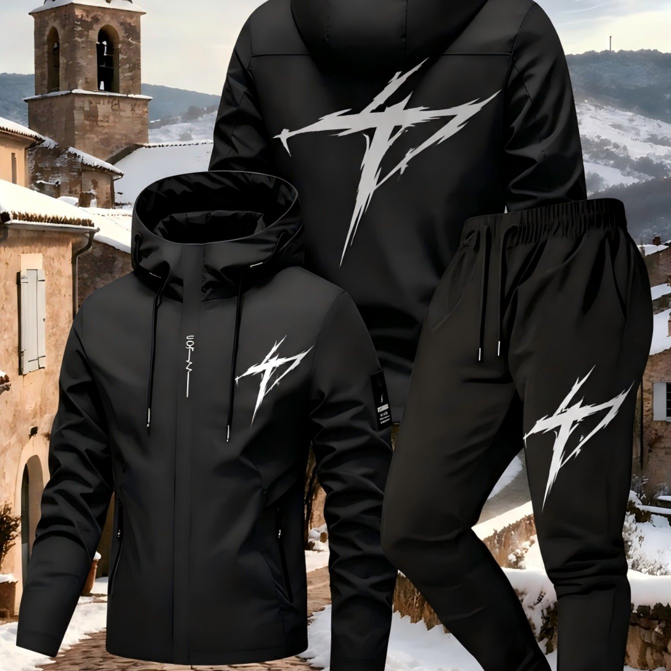 Image of Men's -resistant 2pcs Hooded Jacket And Pants Set, Lightweight Durable Outdoor Gear For Winter Hiking, Skiing, Or Casual Wear In Snowy , Ideal Gift For Aw26 Season