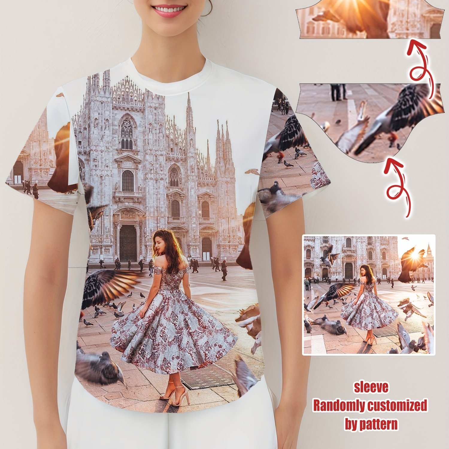 TEMU Customizable Women's Casual T-shirt - Personalized Design Short Sleeve Round Neck Tee, Machine Washable Fit For Casual Attire, Custom T Shirt,