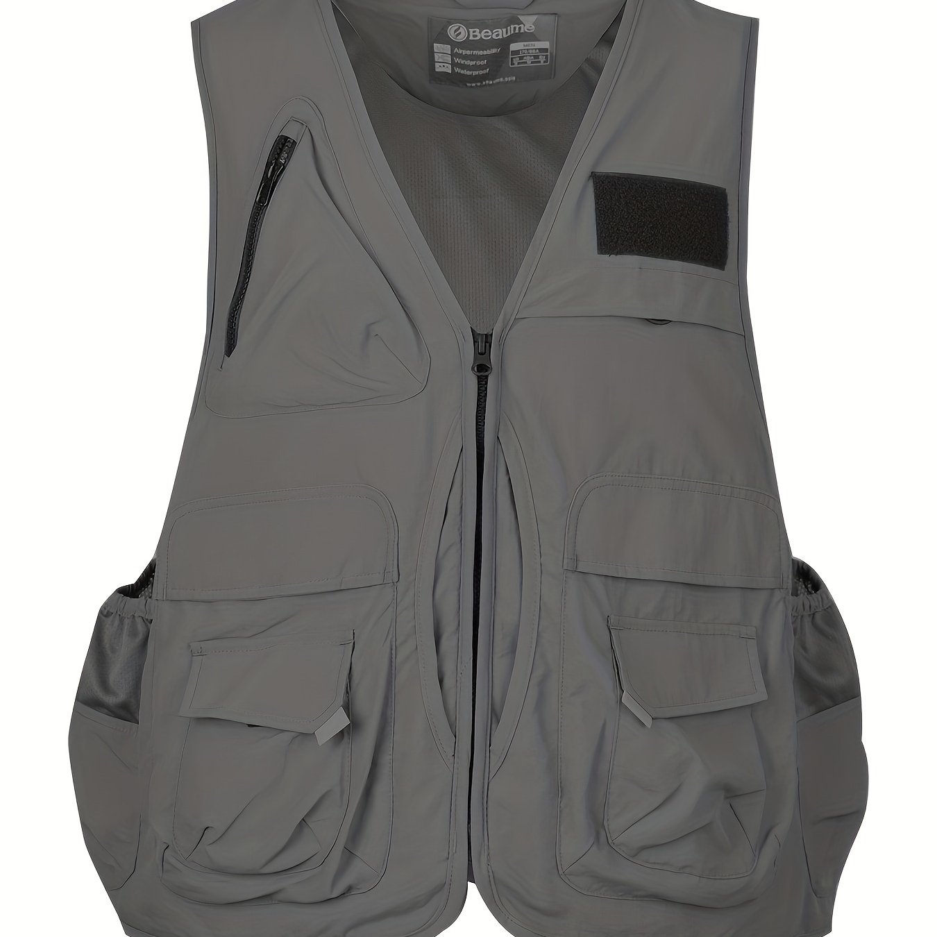 Temu Spring/Fall Non-Stretch Casual Photography, Men's V-Neck Solid Sleeveless Fishing Zipper Pockets Cargo Vest V Neck Zip Up Summer Outdoor