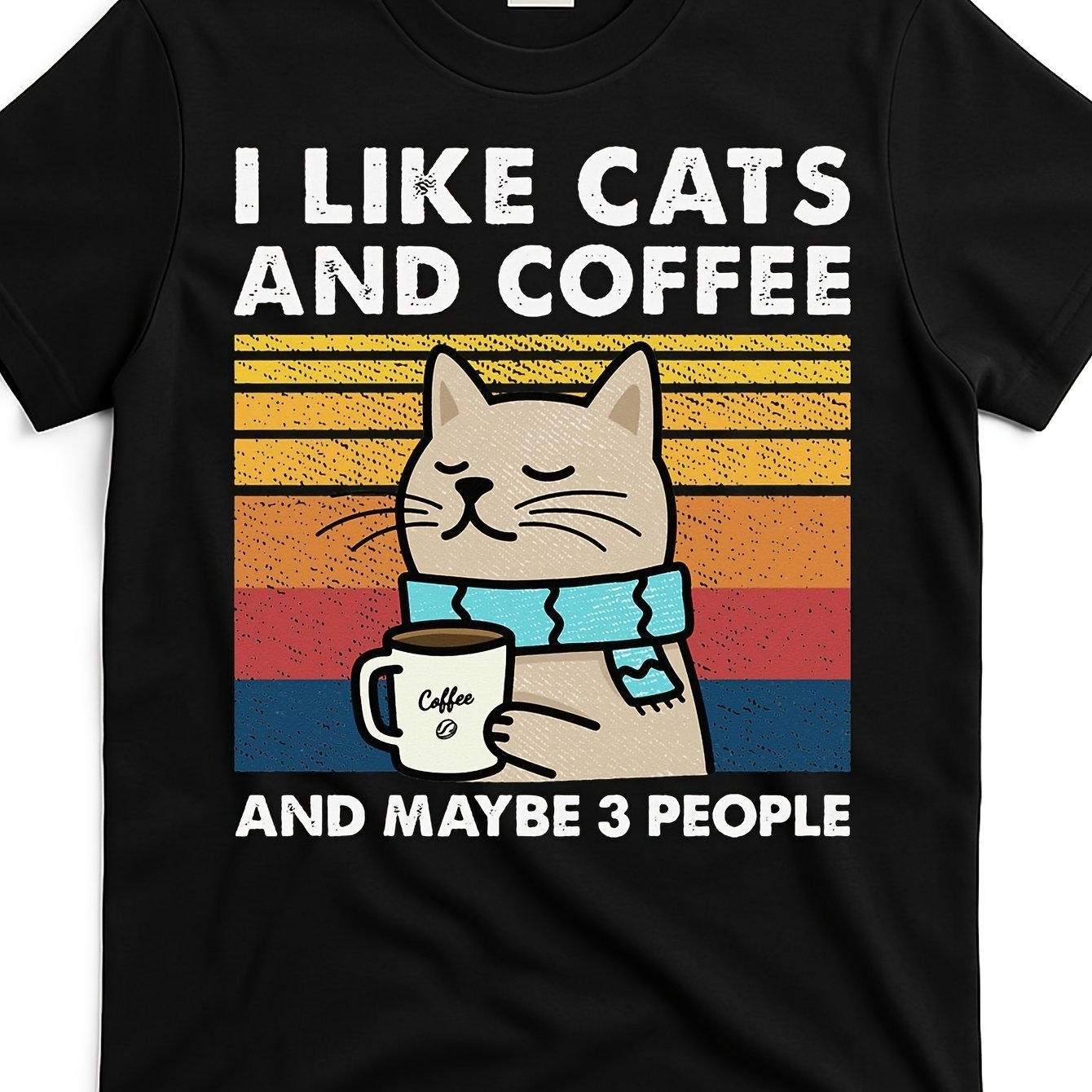 TEMU I Like Cats And Coffee And 3 People Print T-shirt. Men's Loose-fitting , Comfortable Fabric