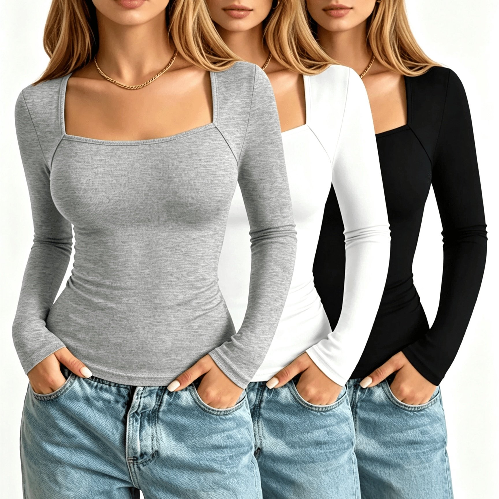TEMU Dw260630004 3pcs Women' Neck Long Sleeve Base Layer Top, Stretchy Slim-, Daily Bodycon -shirt