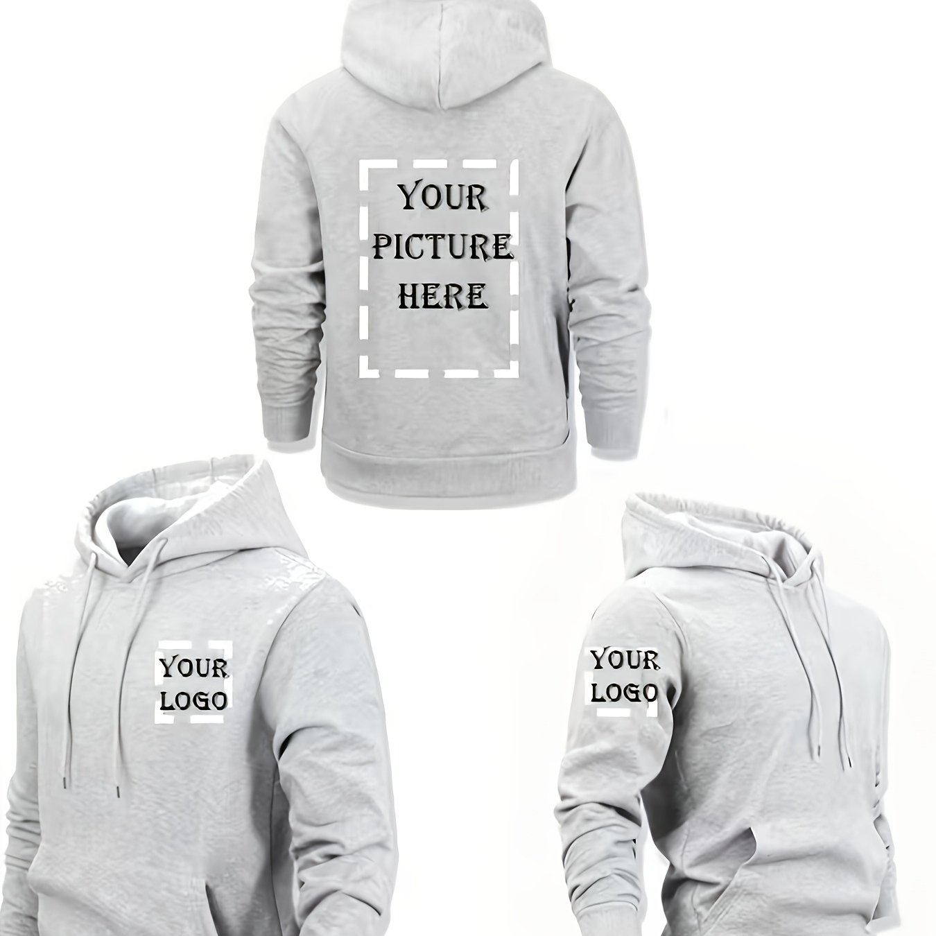 TEMU Custom Men's Hooded Sweatshirt - Personalized Photo Logo Printing, Orders, Machine Washable Hoodie With Large Pocket - Team Uniforms, Gifts For