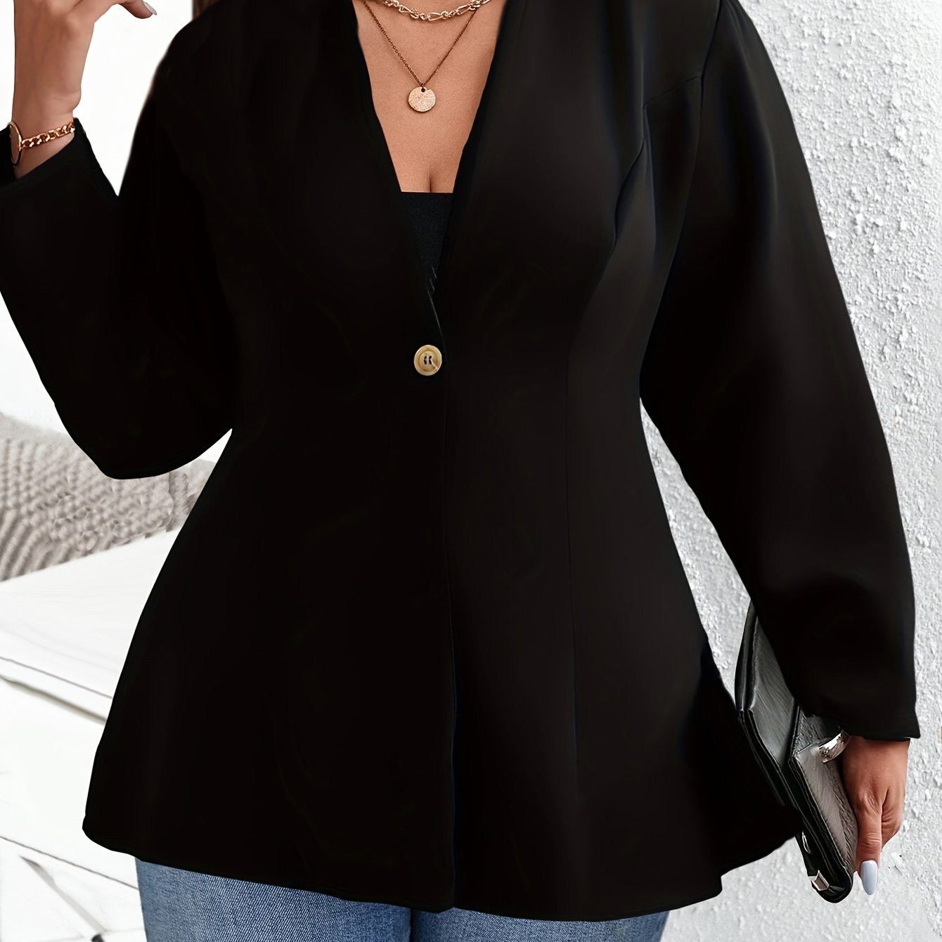 E-shop Einreihiger Blazer in Übergröße, eleganter Langarmblazer für Büro und Arbeit, Damenbekleidung in Übergröße