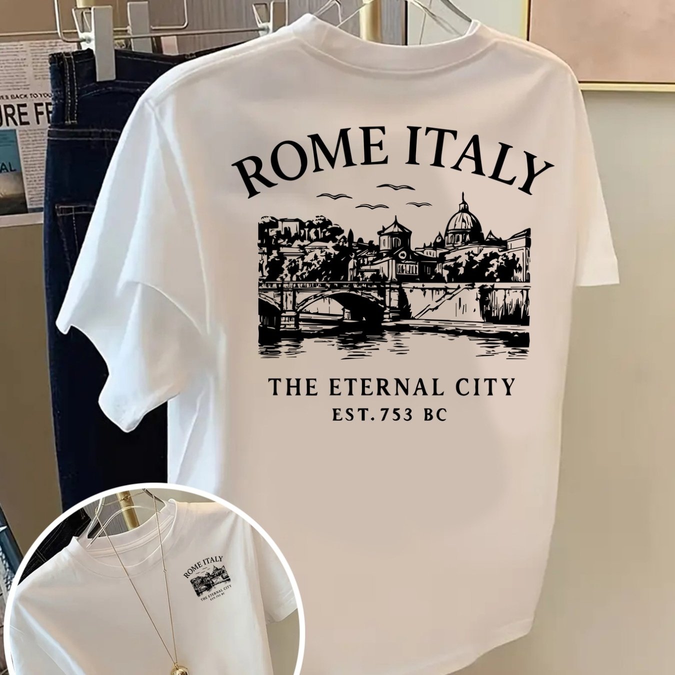 TEMU Front And Back Shortsleeve Tshirt Rome, Italy Fashion Print Women's Spring And Summer Trendy Print Tshirt, Fashionable And Trendy Item