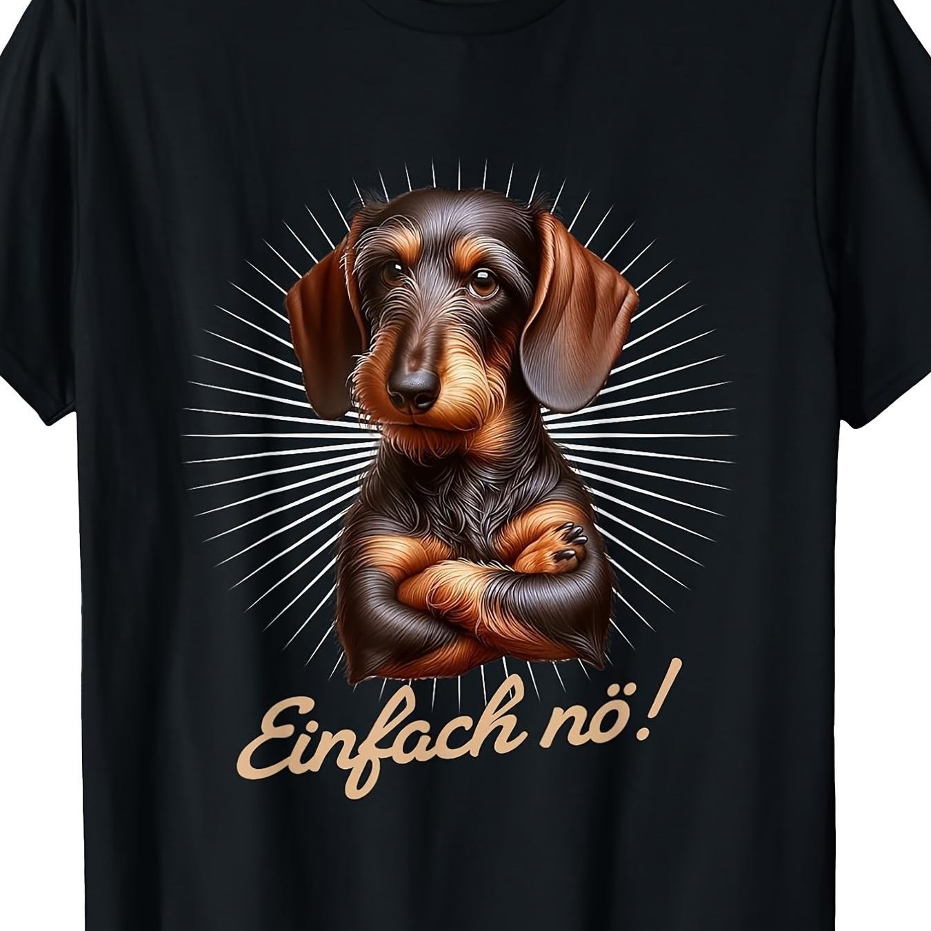 Dachshund T Shirt Black Crew Neck With German Text Simply No Geometric Pattern Stretch Fabric Regular Fit, Plus Size