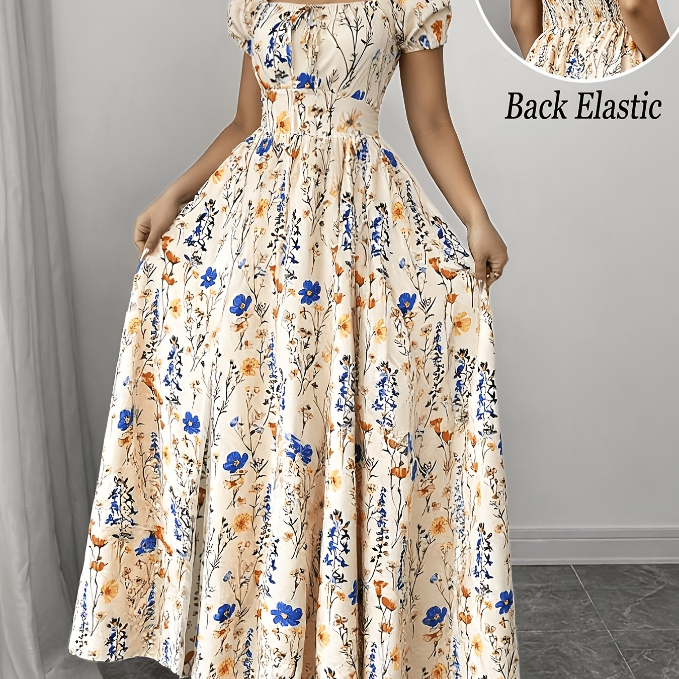 TEMU Fashionable Mid-length Dress For Women With Floral Prints And A Cinched Waist