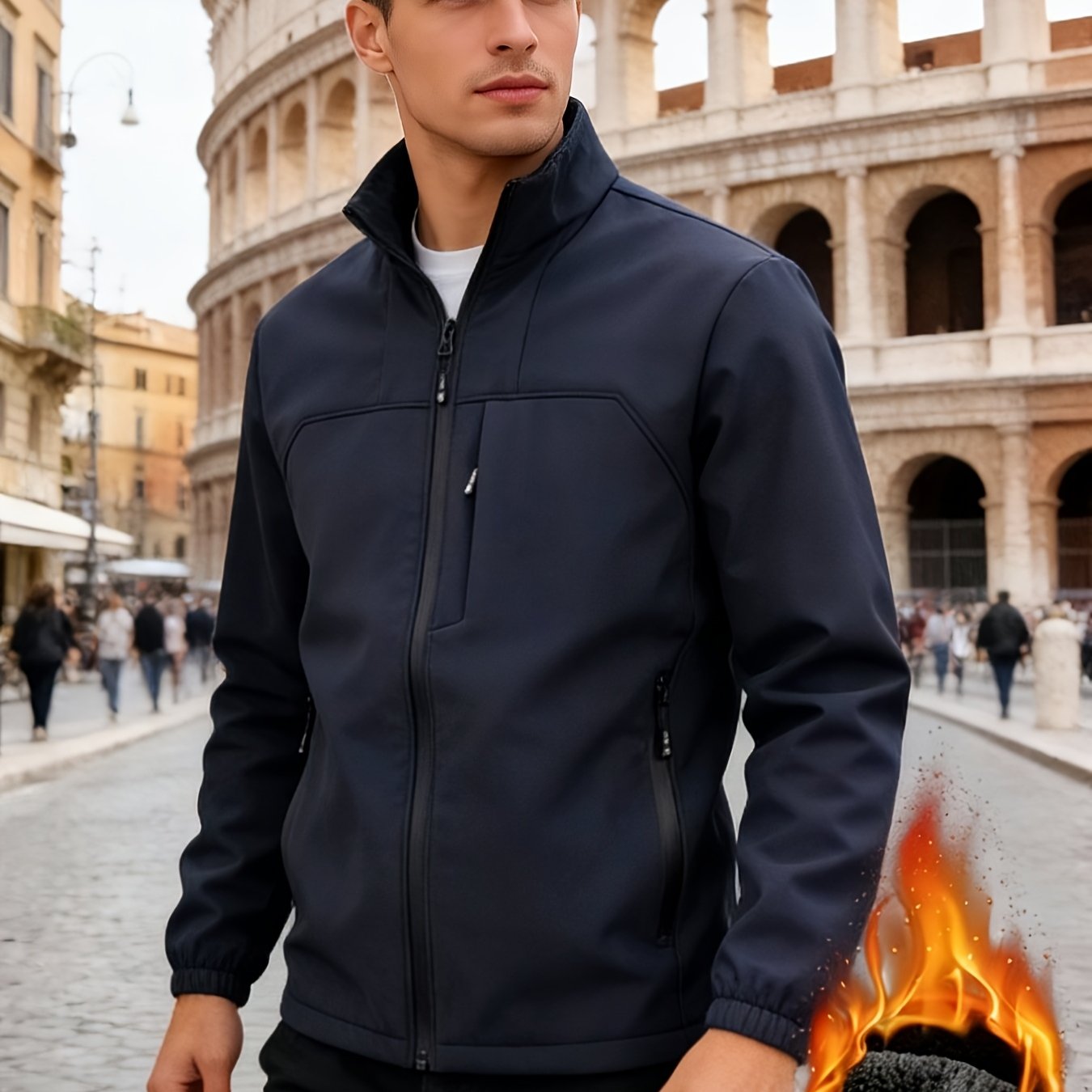 TEMU New Autumn And Winter Men's Soft Shell Jackets, Windbreakers, And Fleece-collared Casual Wear