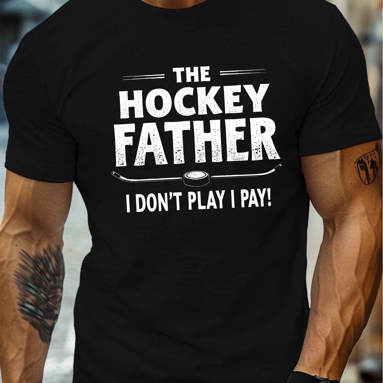 TEMU The Hockey Father Print, Men's Round Crew Neck Short Sleeve Tee, Casual T-shirtcasual Comfy Lightweight Top For Summer