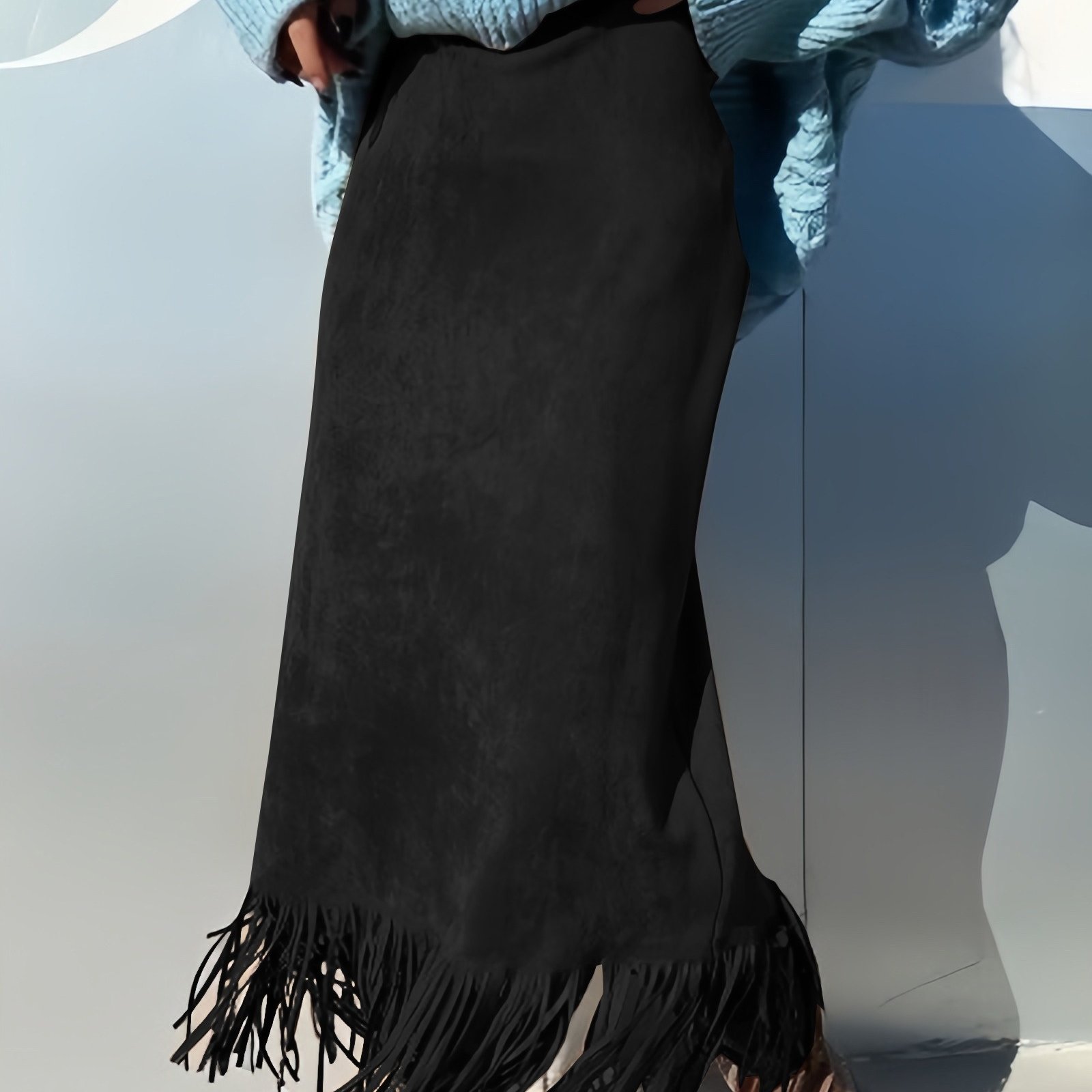 TEMU Ladies' Elegant Velvet Fringe Skirt, Fashionable Vintage Versatile Casual For