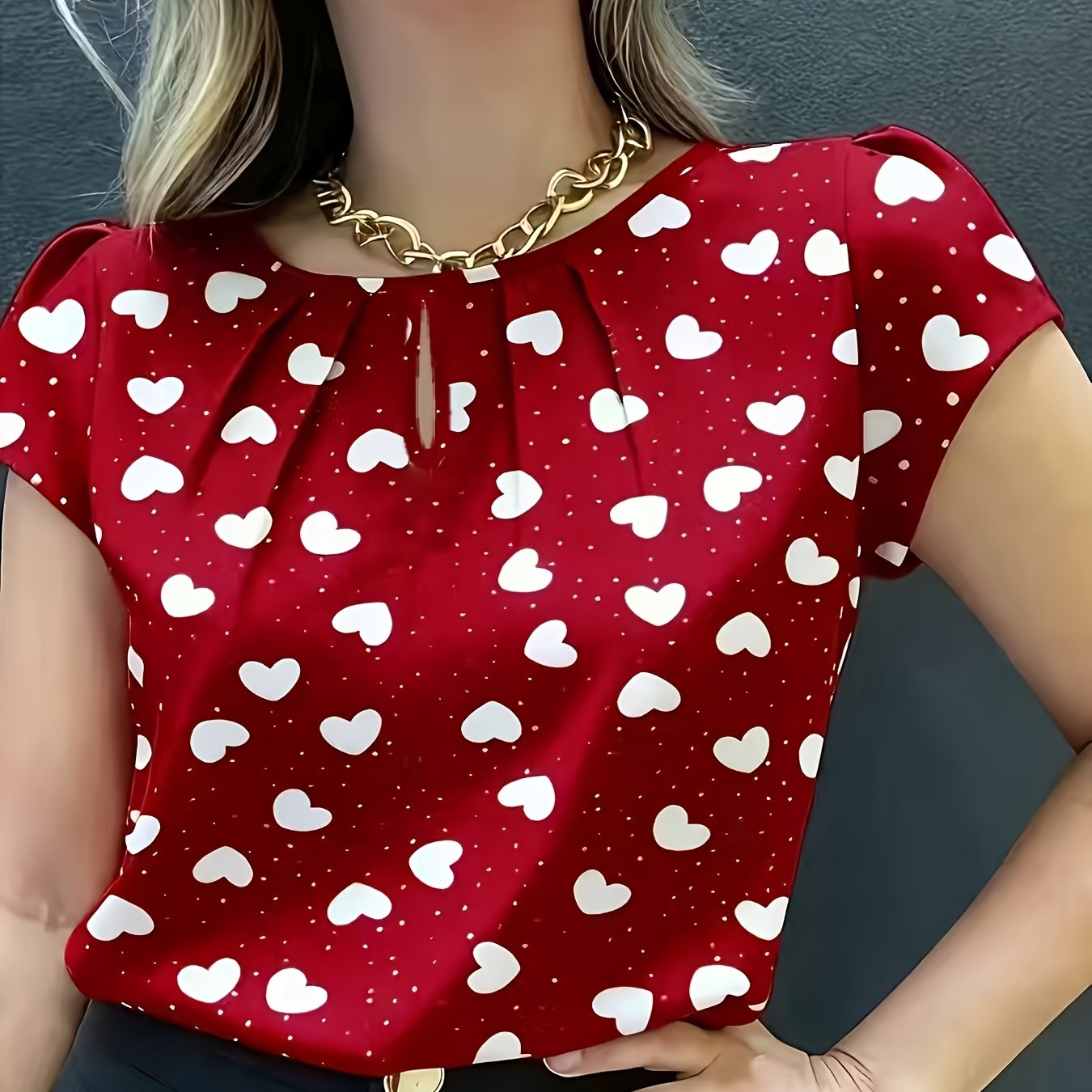 TEMU Women's Stylish Casual Loose Short-sleeve Shirt With Heart Print