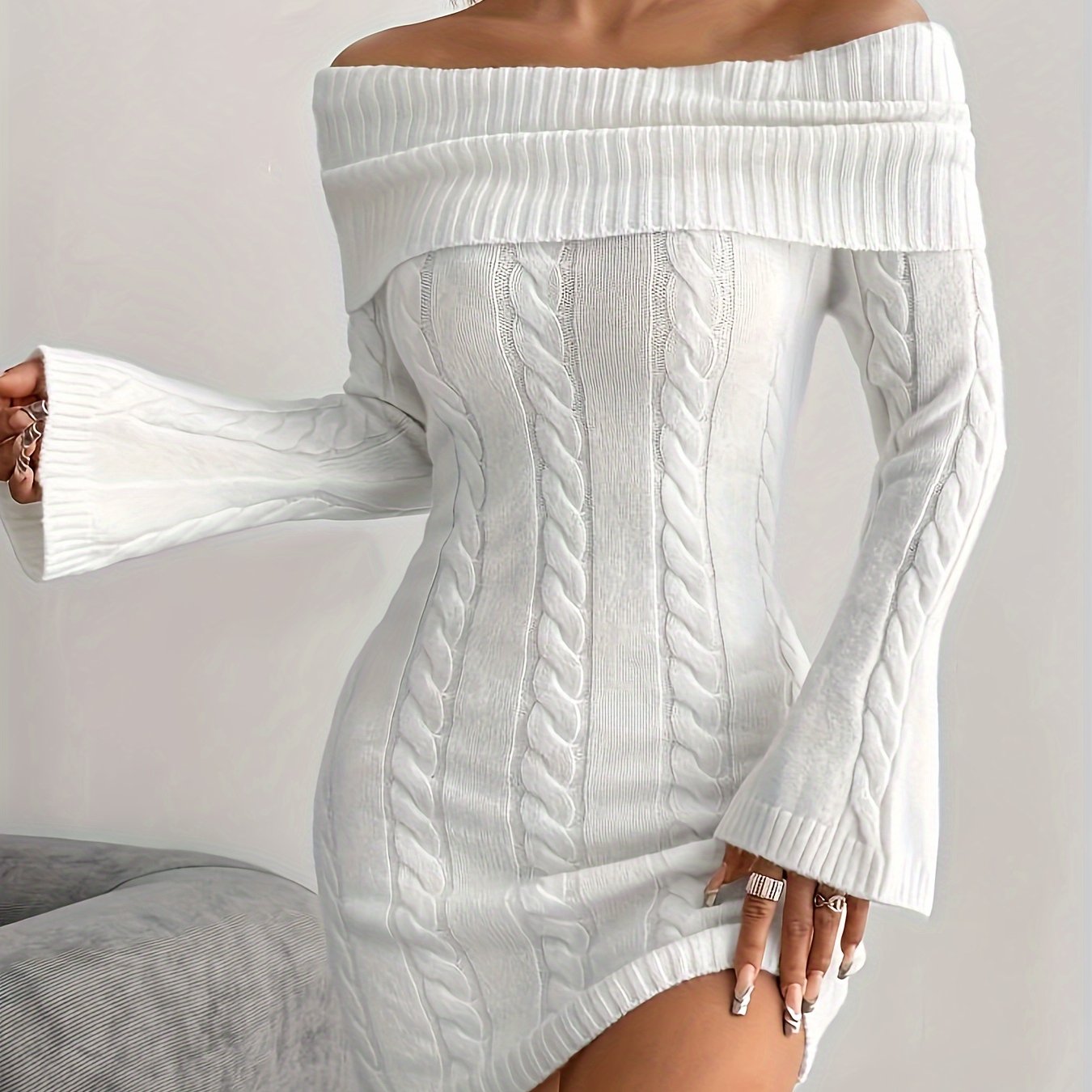Full-body Twisted Cable Long-sleeve Sexy Dress, Versatile Daily Wear, Gentle Style Sweater For Women
