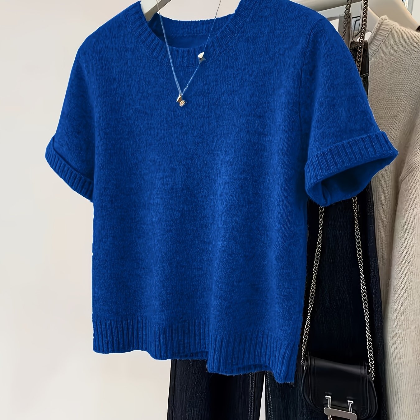 E-shop Plus Size - Plus Size - Damen Kurzarm Rundhals Einfarbiges Oberteil, Lässig und Pendlerfreundlich, Frühling Sommer