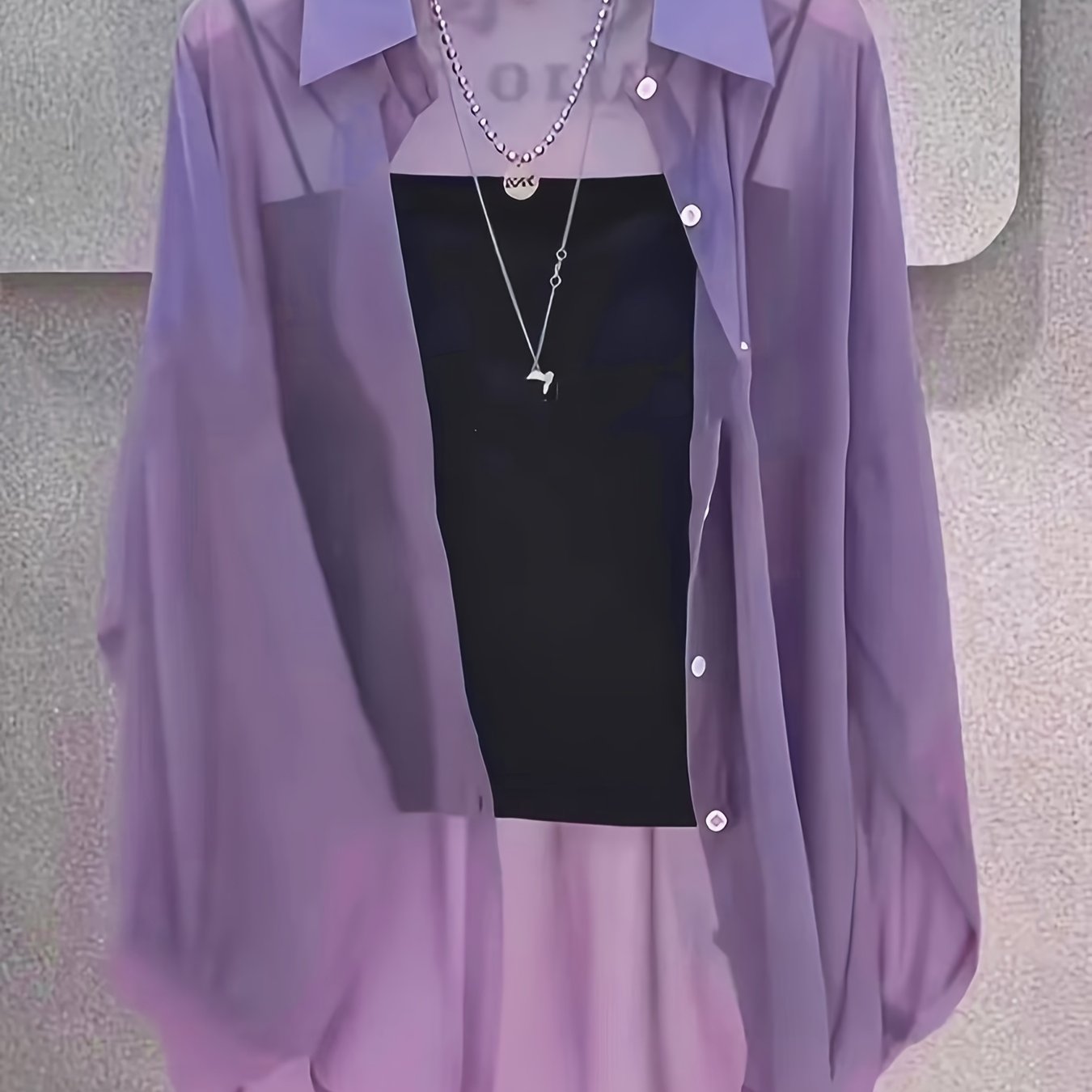 E-shop Plus Size Damen Leichtes Atmungsaktives Chiffon Langarmhemd – Lockere Passform Einfarbige Knopfleiste mit Klassischem Kragen, Halbtransparente