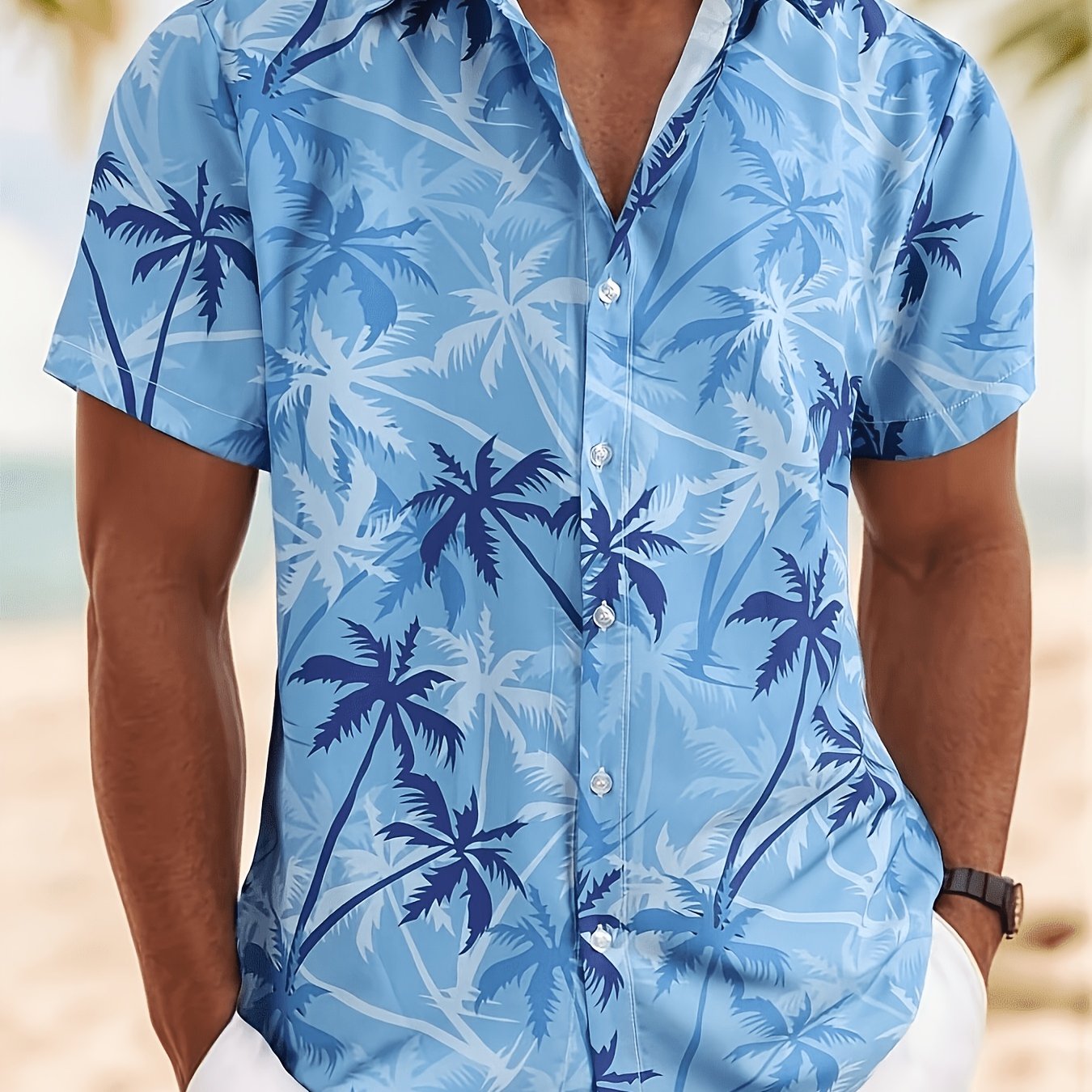 TEMU Men's Casual Coconut Tree Print Short-sleeved Shirt, Beach Shirt, Men's Tropical Shirt, Men's Summer Shirt, Tropical Shirt, Men's Palm Tree