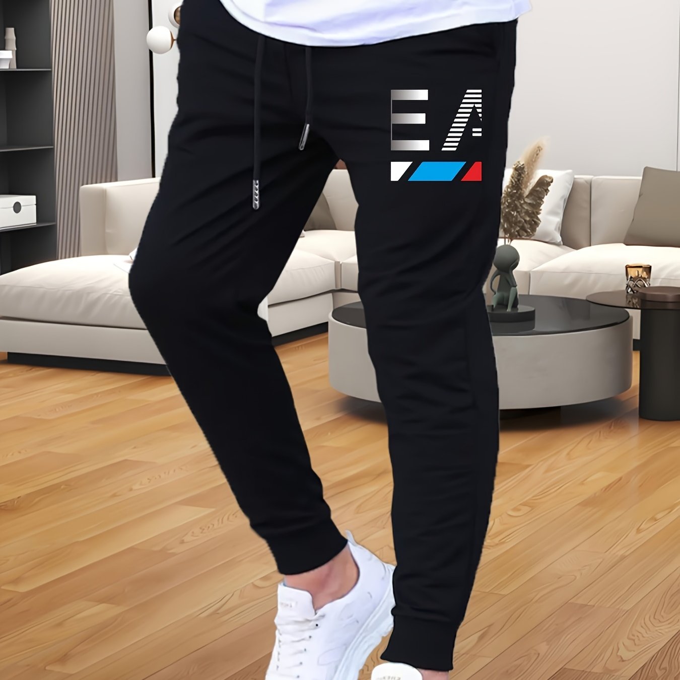 TEMU Men's Ea Letter Color Block Print Jogger Sweatpants Elastic Drawstring Waist Sports Trousers Fitness Casual Jogging For Men