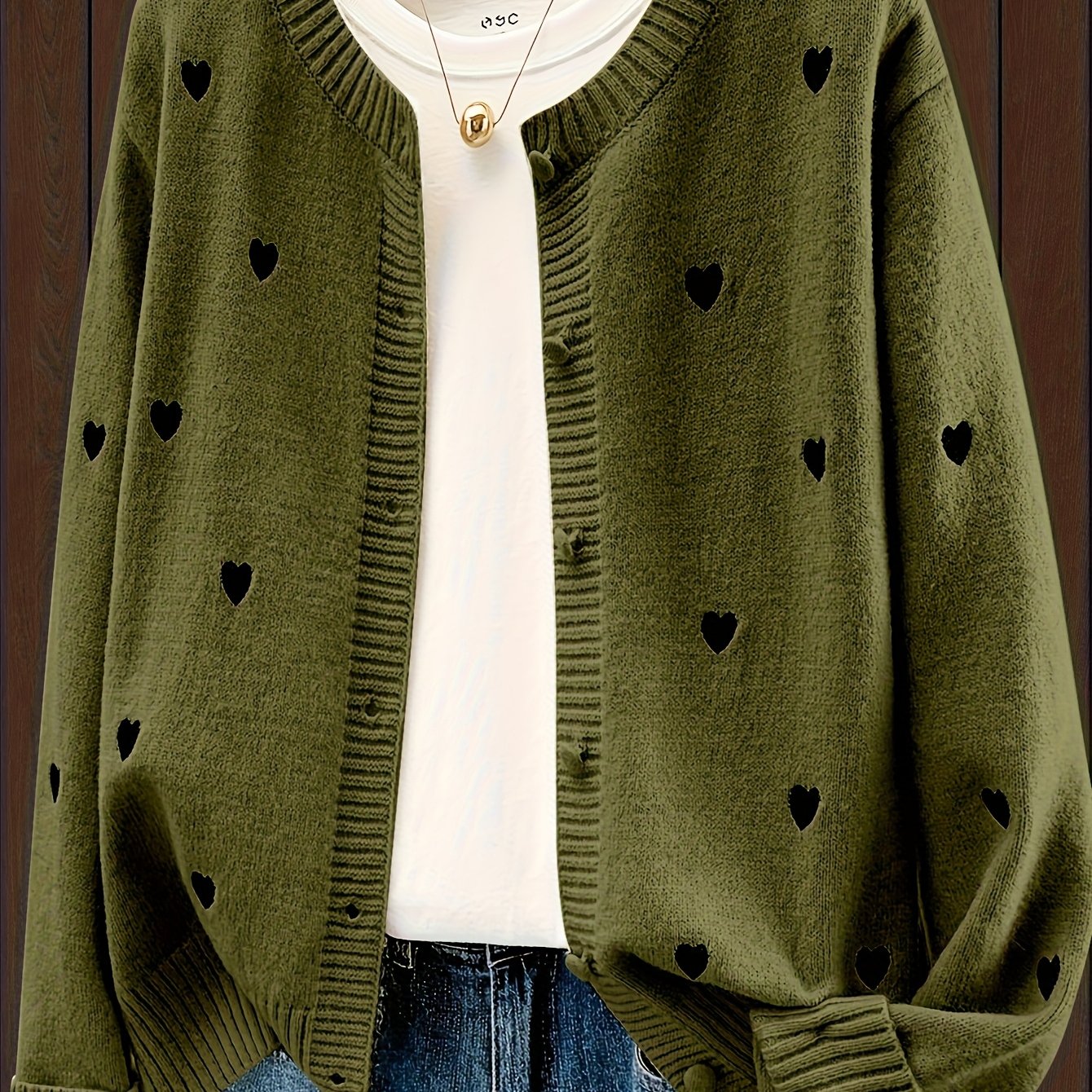 E-shop Süßer Strickpullover mit Herzstickerei und Knopfleiste, lässige elegante Damen Strickjacke für Herbst und Winter