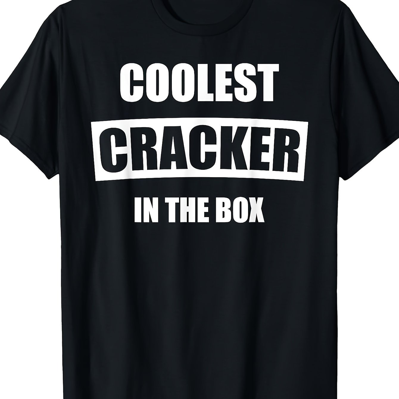 TEMU Men's Funny Coolest Cracker In The Box & Coolest Cracker In The T-shirt Oversized Relaxed Neck Short Sleeve Tee With White Print - Casual