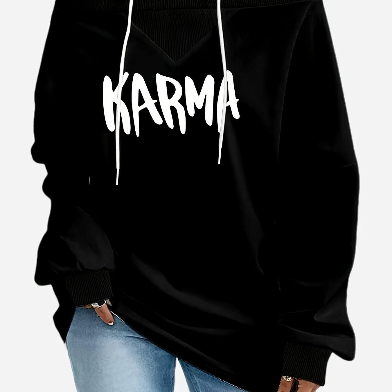 TEMU Plus Size, Letter Print Loose -the-shoulder Sweatshirt For Women, Oversized, Flattering And, Us Sizes 0xl-8xl, Casual Distressed Rose Drawstring