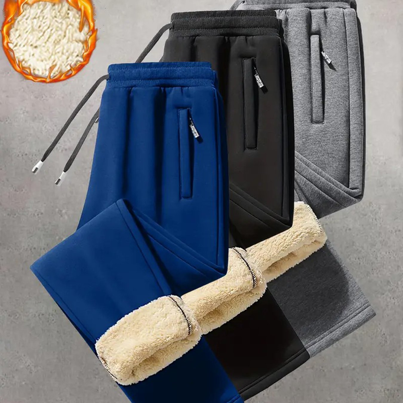 TEMU 3pcs - Men's Autumn And Winter Casual Velvet Pants With Waist Drawstring And Printed Zipper, Soft And Comfortable, Suitable For Outdoor Sports,