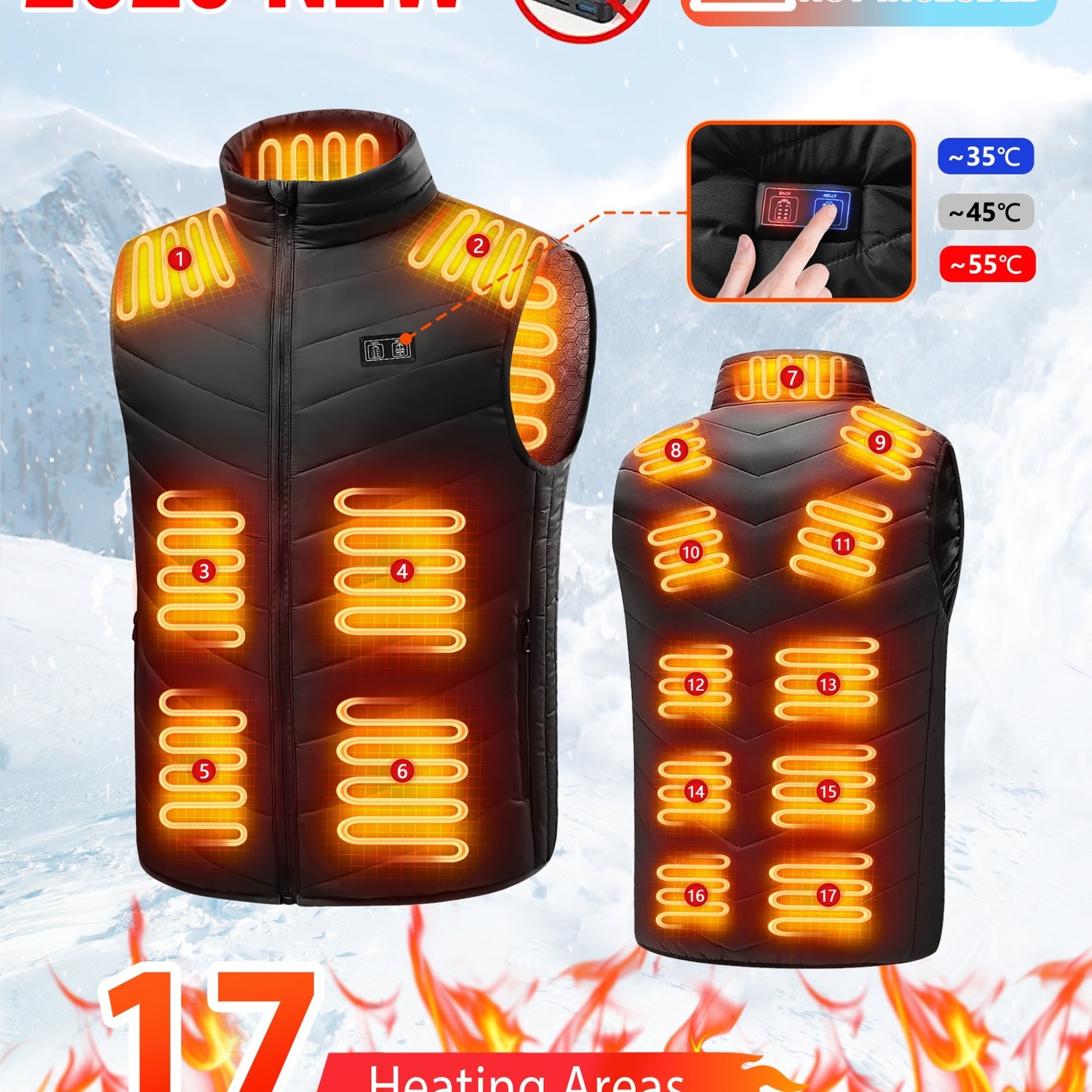 TEMU 17 Heating Zones Smart Electric Heated Vest For Men Women Usb Rechargeable 3 Temperature Heating Outdoor Vest For Winter Camping Hunting Skiing Lightweight Heated Jackets (no Battery)