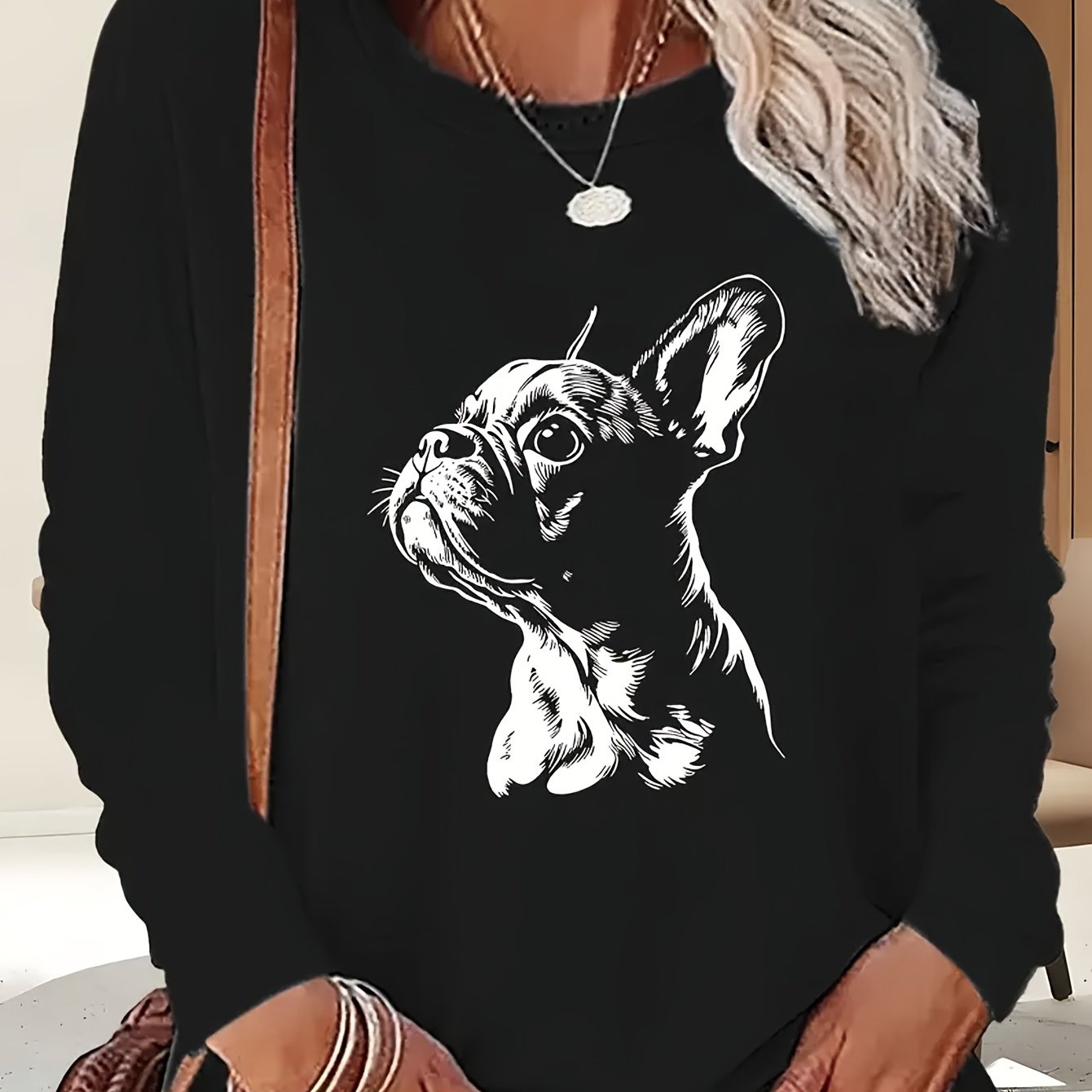 TEMU T-Shirt a Maniche Lunghe da Donna con Stampa Cane in Stile Western per /Estate
