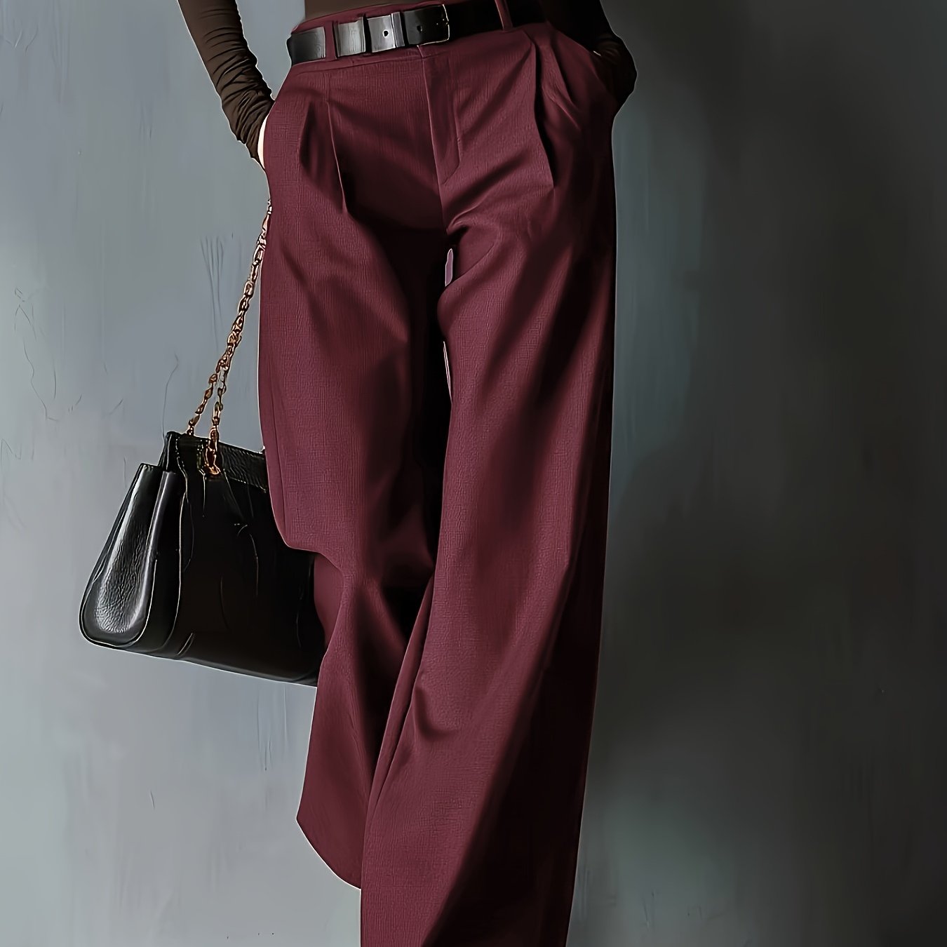 TEMU Women's Elegant Trousers, Belt-free, Zj0103025
