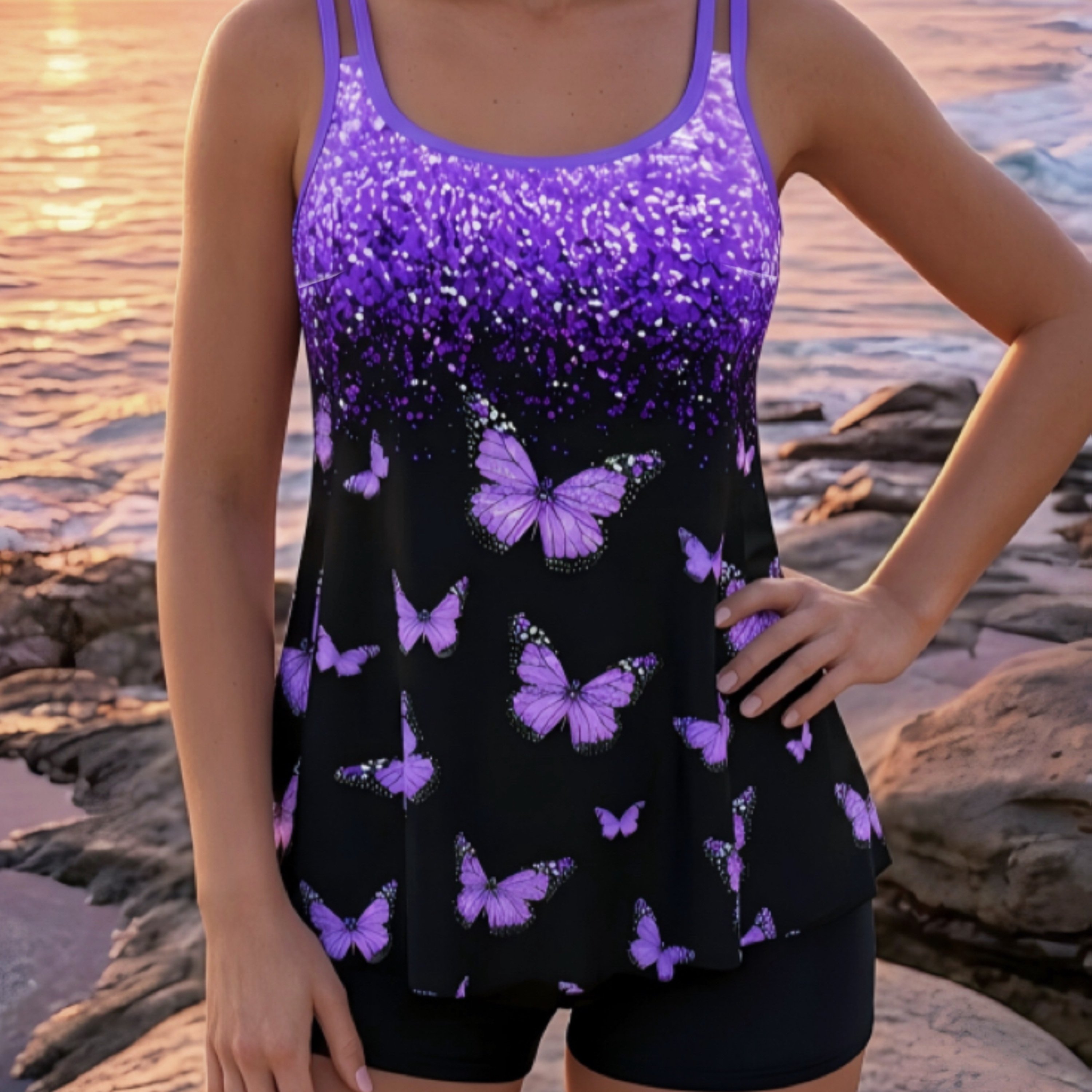 Random Print Women's Tankini Vacation Swimsuit