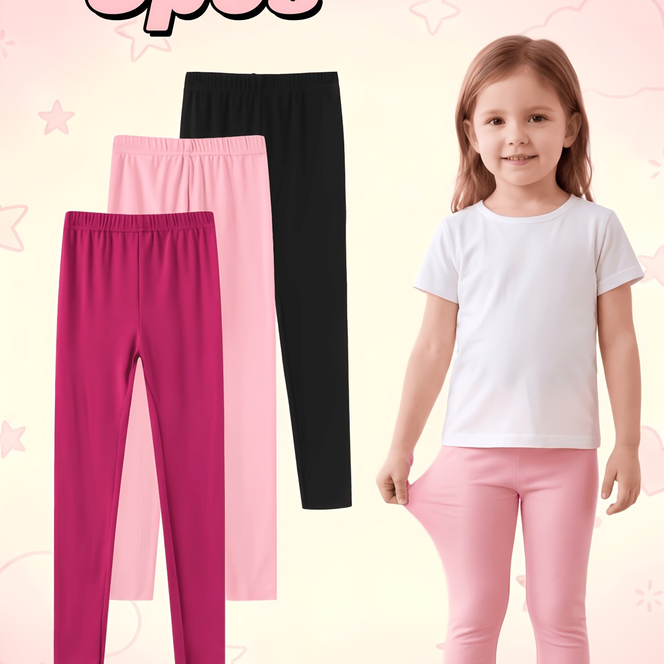 3pcs Set, Special Hem, Seamless Dopamine-colored Leggings, Girls' Leggings, Soft And Stretchy, Sports Pants, Suitable For Daily Wear, For Halloween Girls' Gifts