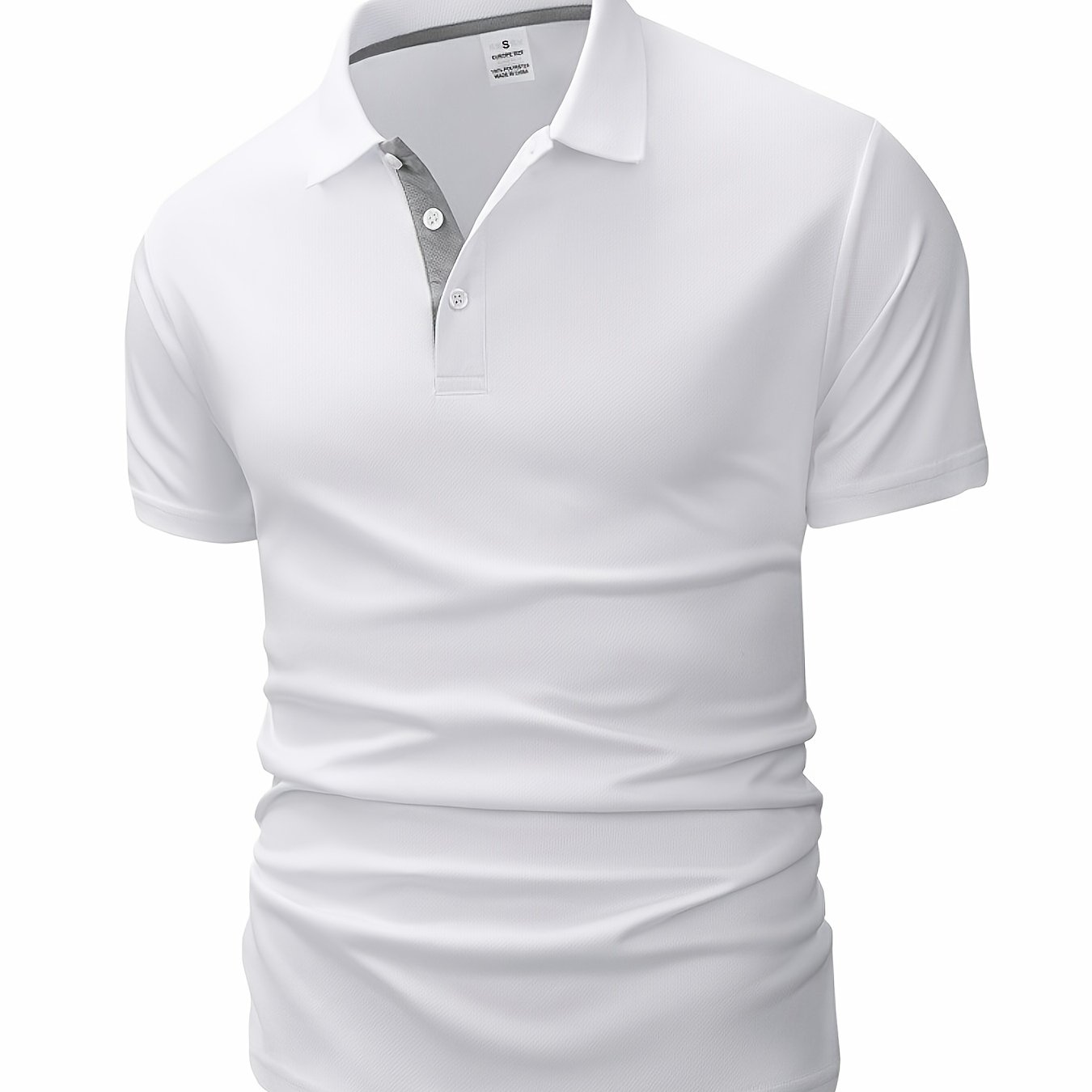 TEMU Polo à manches courtes pour homme en tissu respirant "Breathing" avec col contrasté pour l'été - Frais, à séchage rapide, décontracté et