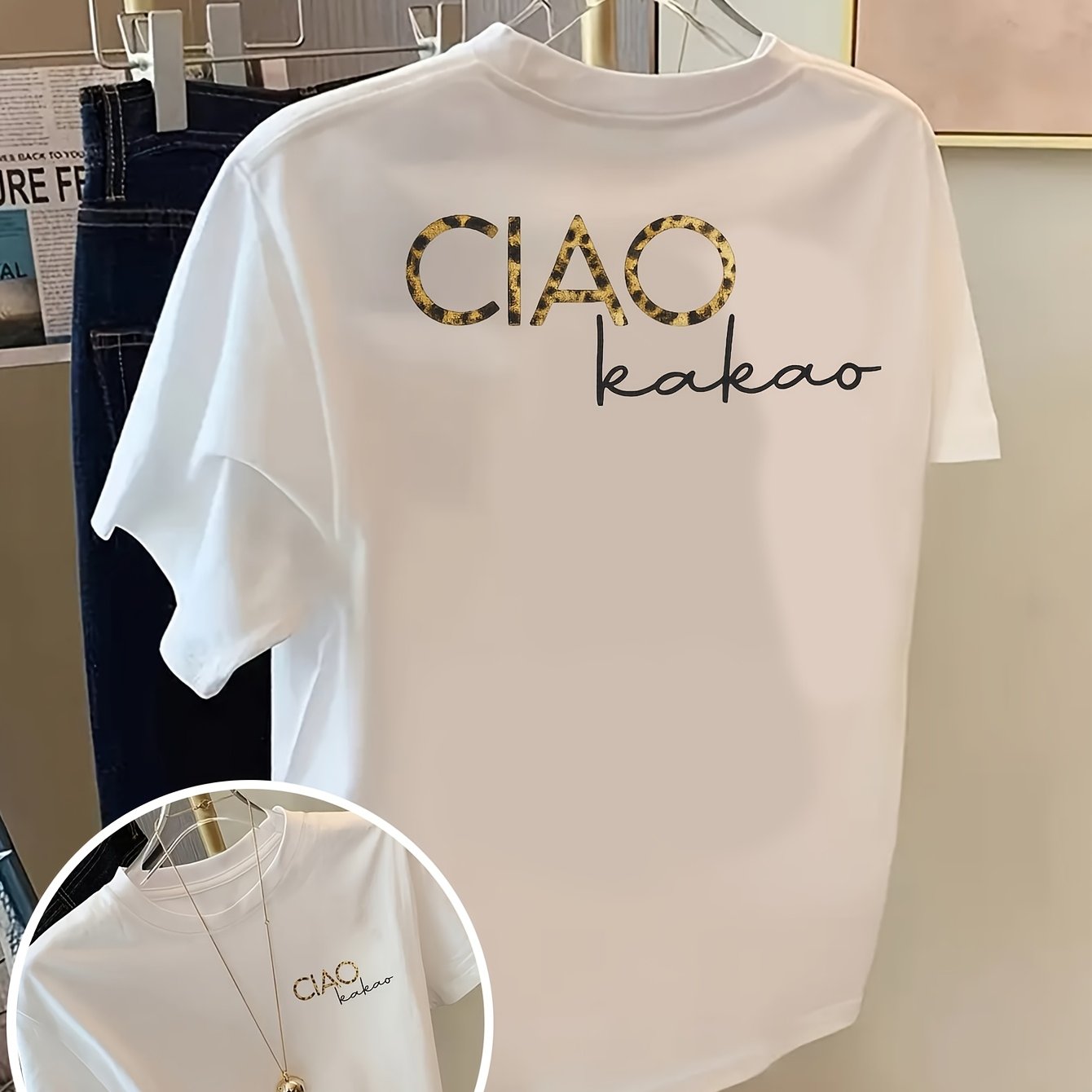 E-shop Hello Print T-Shirt Kurzarm Rundhalsausschnitt Freizeit Top für Sommer Frühling, Damenbekleidung