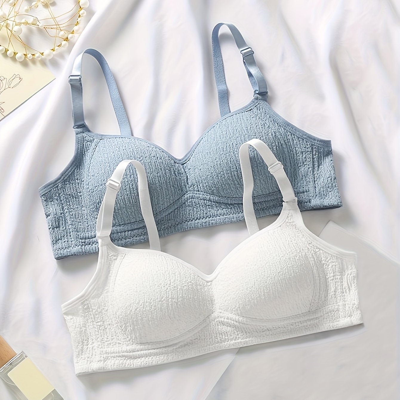 Girls Elegant Style Bras Solid Color Lace Edge Thin - Temu