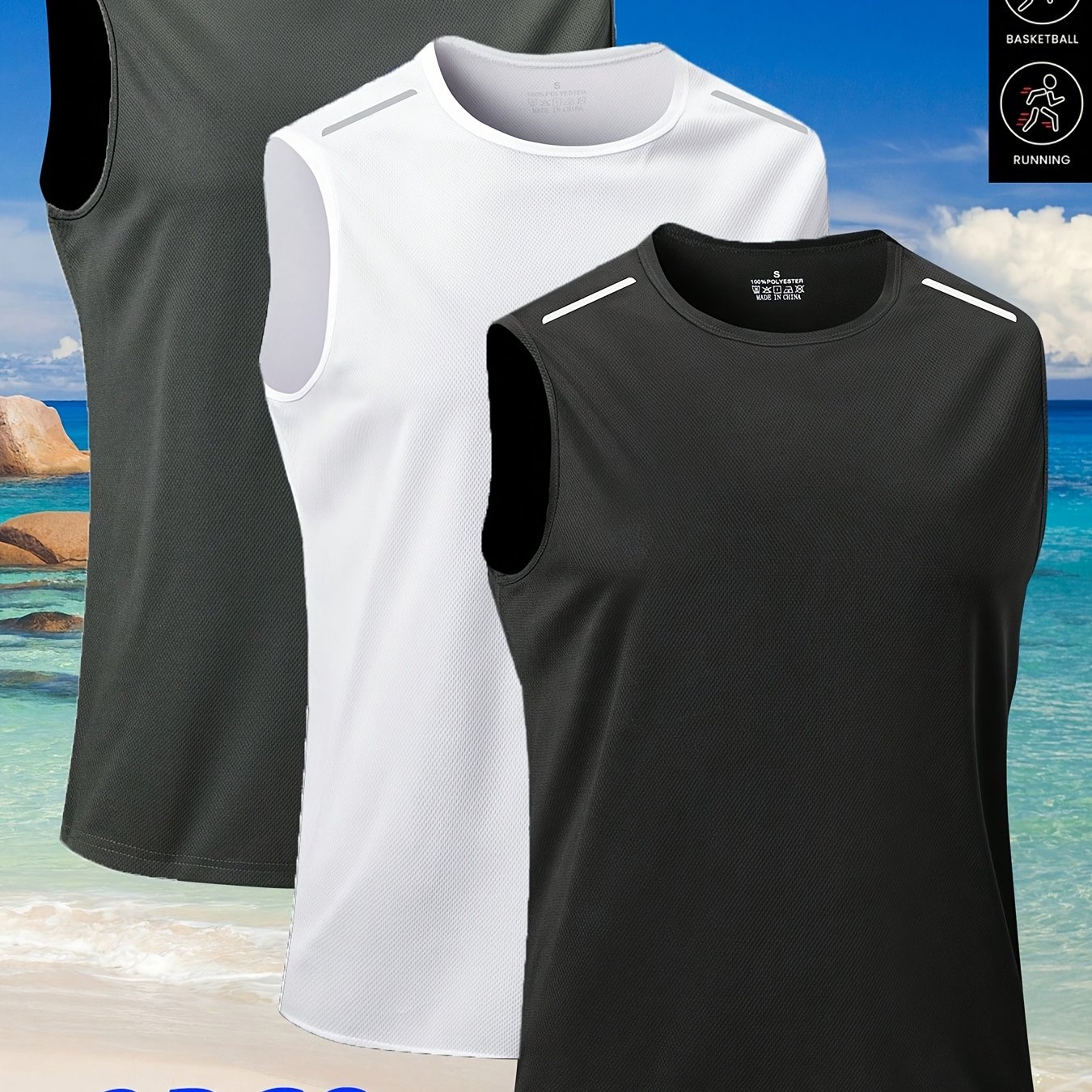 TEMU 3pcs Men's Athletic Tank Tops - Black, White, And Gray, Sleeveless, Breathable, Summer Sports Wear, Beach And Gym Apparel, Gym Apparel | Sporty