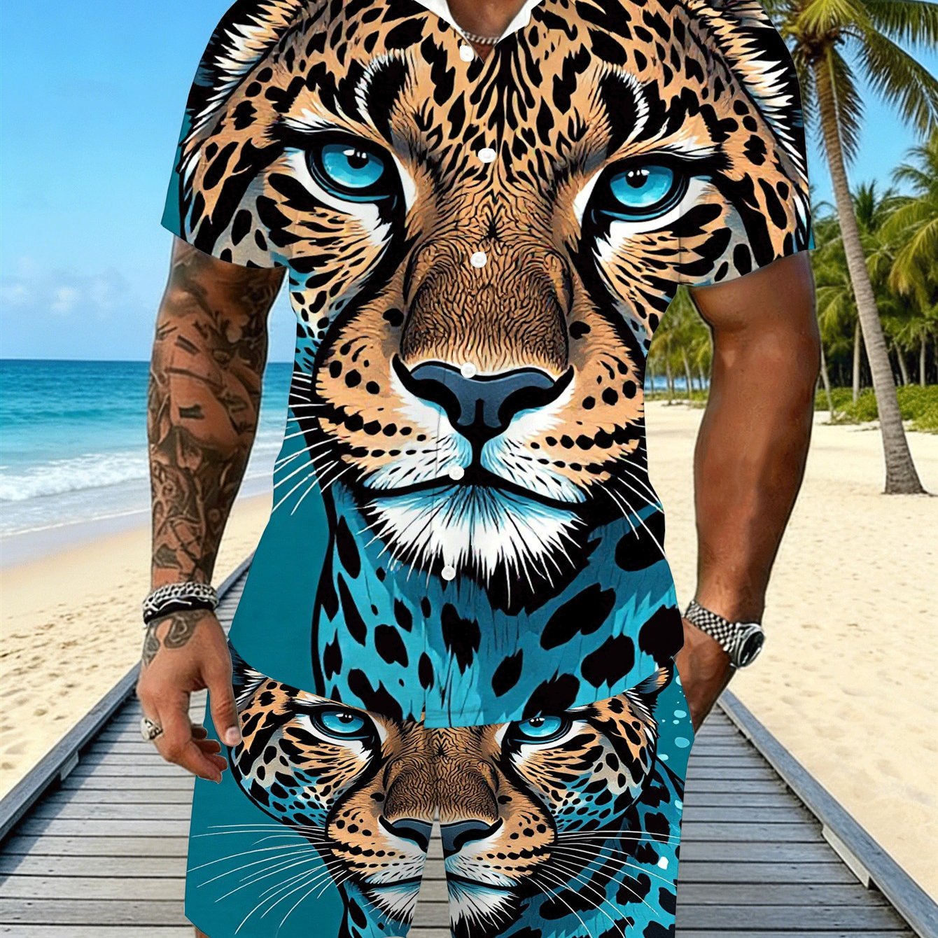 Image of Men's 3d Printed Shirt Set Vibrant For Face , Comfortable, And Incredibly Versatile You're Hitting Or Rocking A Music Festival