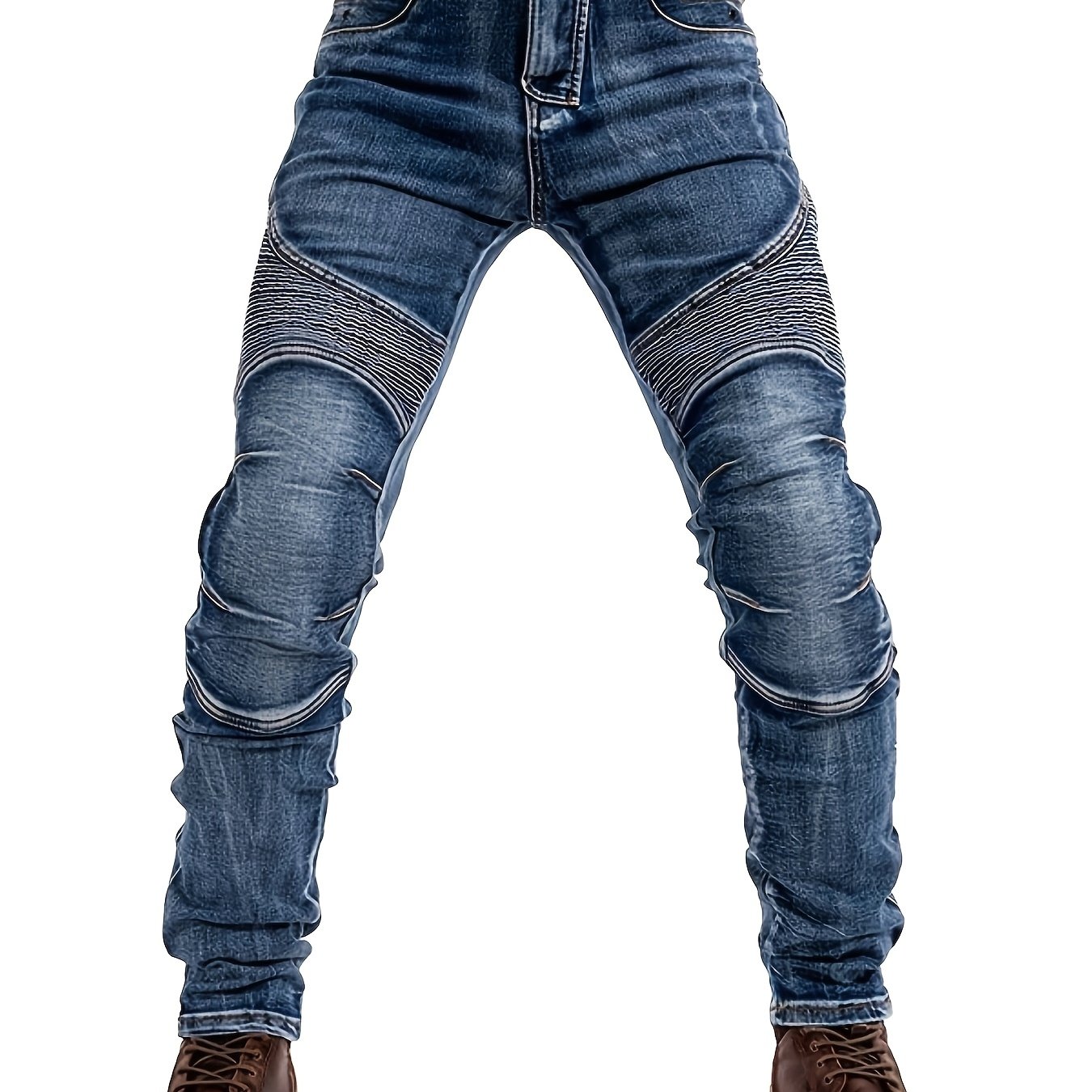 Image of Men's Stretch Retro Washed Four-season Jeans Casual Engine Trousers, Autumn Menswear