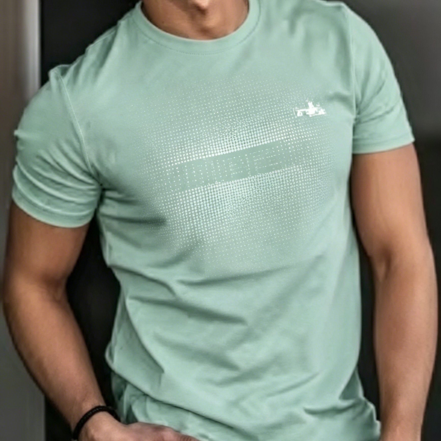 TEMU Men's Mint -shirt With Texture, Short Sleeves, Simple Polka , Summer Short Sleeve Tee, Comfortable, Breathable, And Loose Fit, For Daily Casual