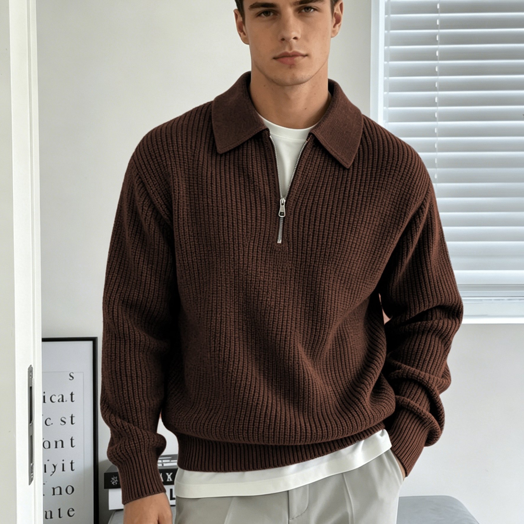 TEMU Obm Spring/autumn 's Half-open Zipper Sweater, Loose Slimming Non-bulky Versatile Solid Color Casual Pullover, Knit