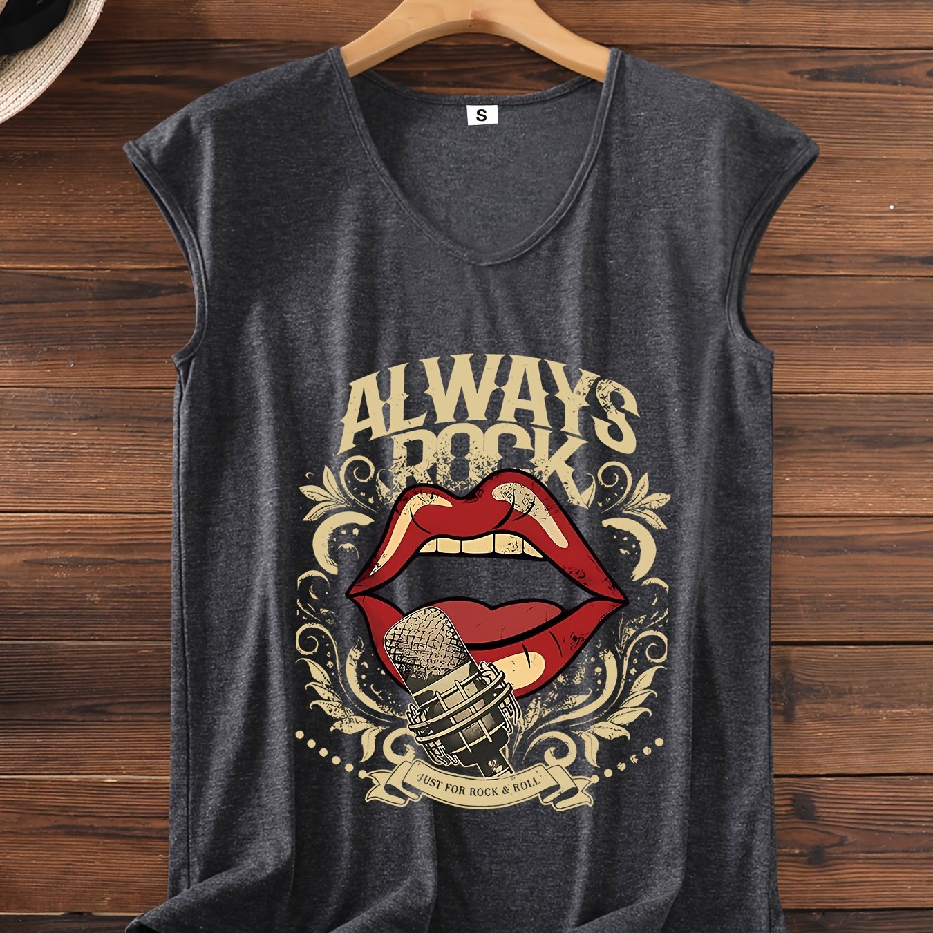TEMU Plus Size Letter Print Tank Top, Sleeveless V-neck Casual Top For Summer And Spring, Women's Plus Size Clothing