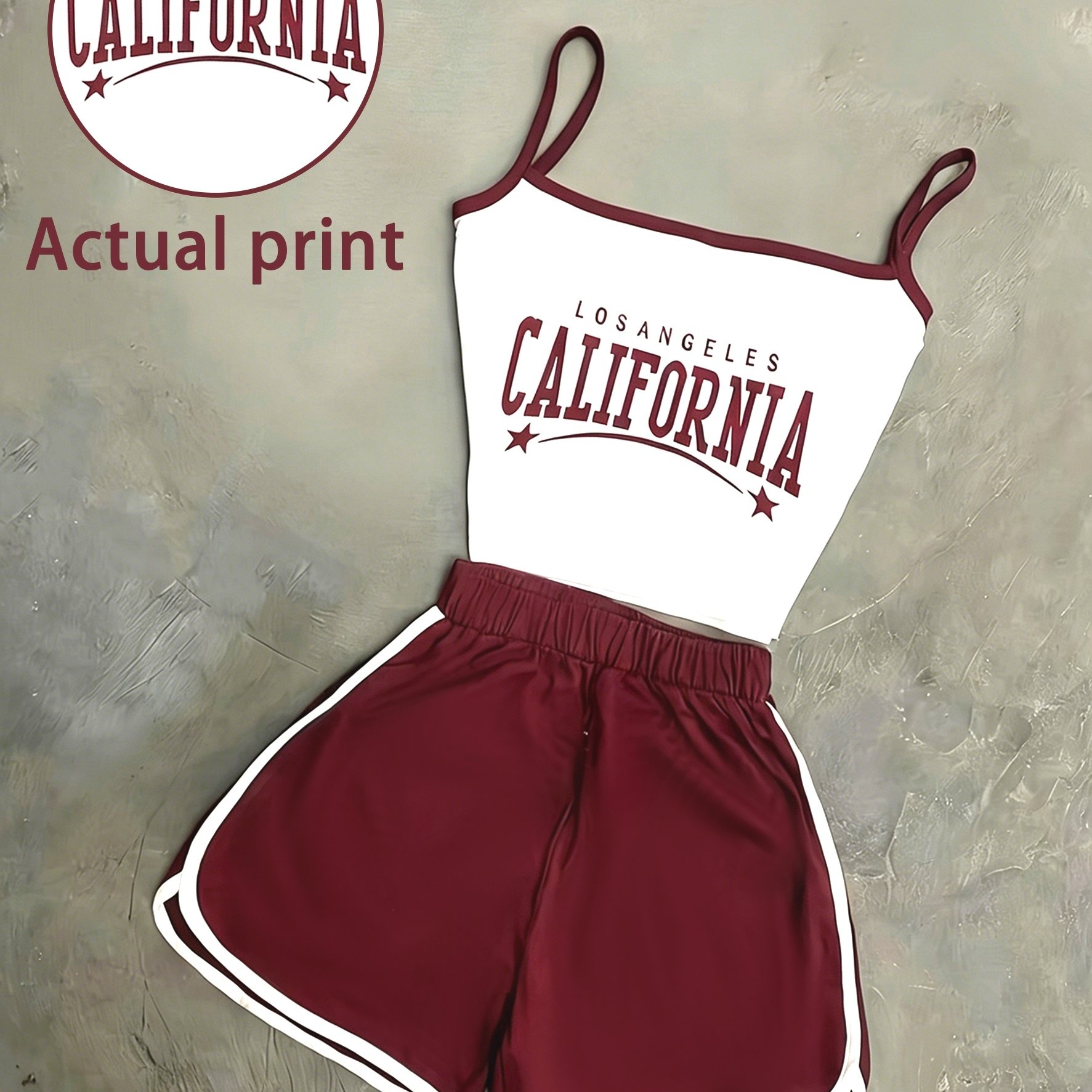 TEMU Elegant And Stylish /summer Women's Color-block Letter Print Waist-cinching Backless Crop Camisole   Elastic Simple Casual Shorts Set Zllz