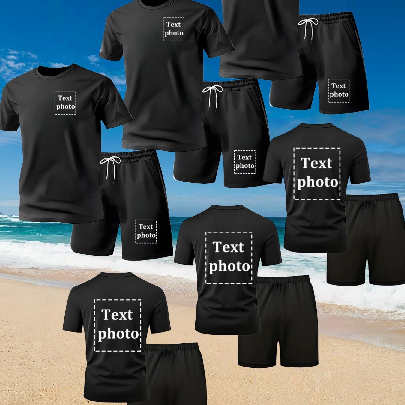 TEMU 6pcs Set: 3 T-shirts   3 Shorts - Men's Custom Back   Front Chest Sports Set, Short-sleeve T-shirt And Shorts, Navy Blue, Black, And White -