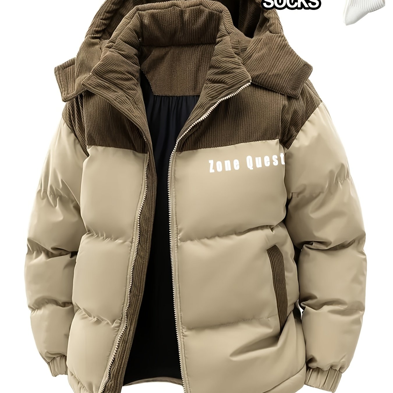 TEMU 1pc New Winter Hooded Casual Fleece Men's Coat Jacket Men's Detachable Hooded Warm Colorblocked Jacket Couple's Winter Youth Jacket Top