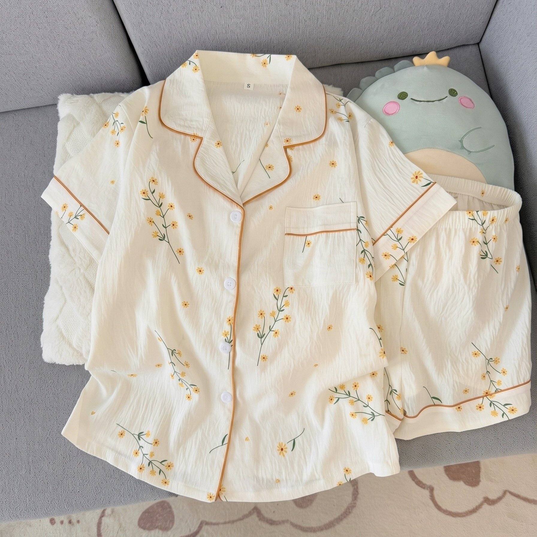 TEMU Vintage Floral Print Comfortable Short-sleeve Short Pajama Set