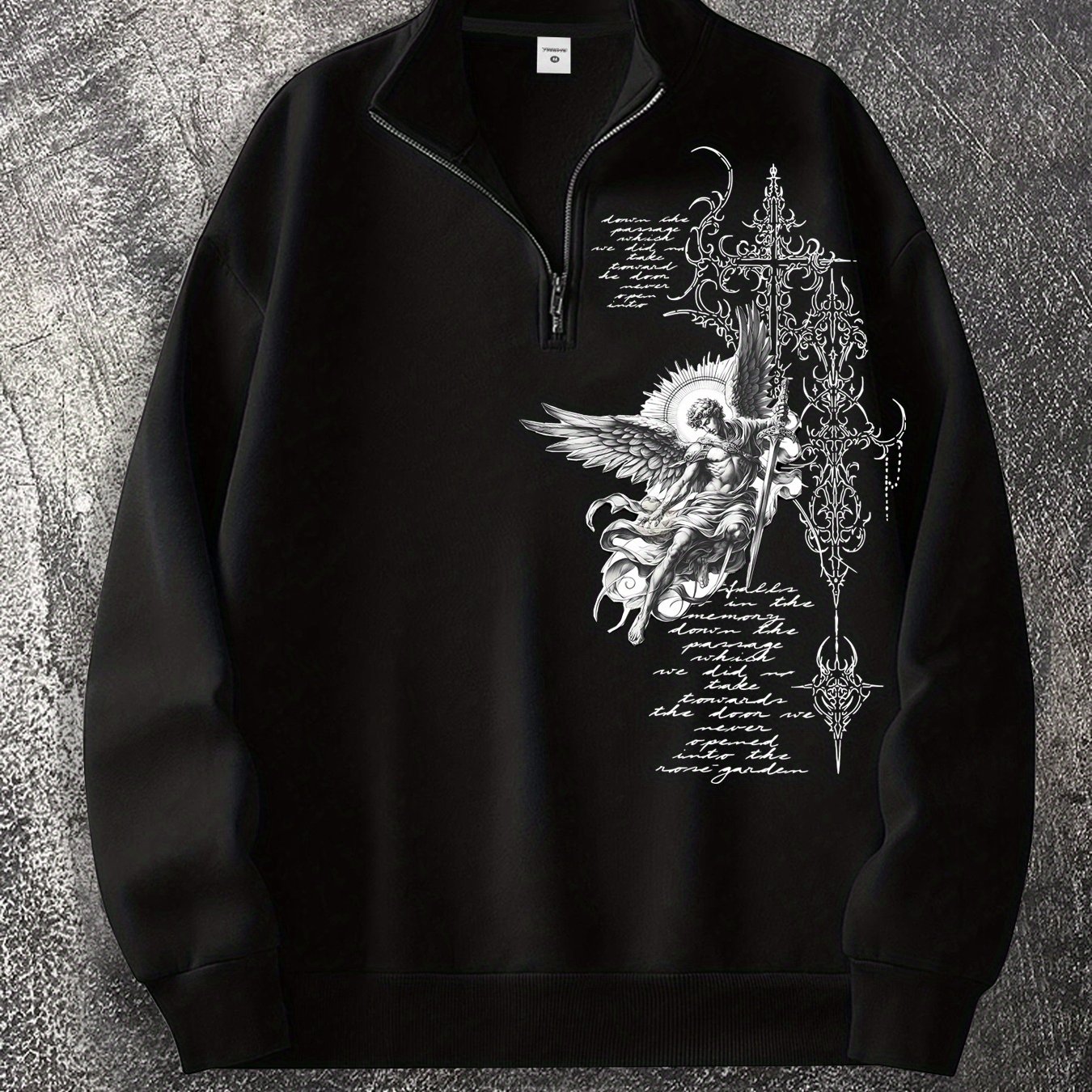 Image of Spring Hot Item - Men's Gothic Print Short Zip Shirt, A Fashionable Street-style Zip-up Pullover Perfect For Casual Occasions, An To Pair With Trendy Outfits