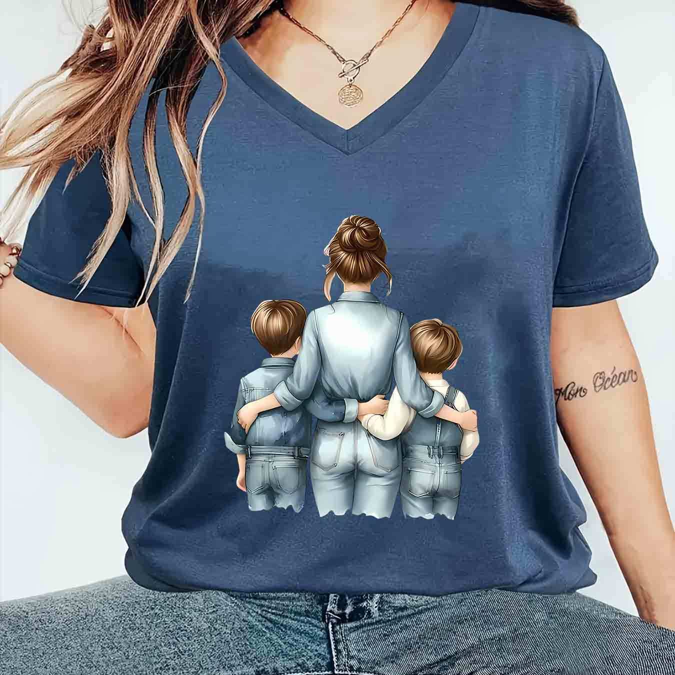 TEMU 1pc Stylish Women's V-neck Short-sleeve T-shirt Made Of, Featuring A Suitable For , With A Easy And Inspirational Design Showcasing A Trendy