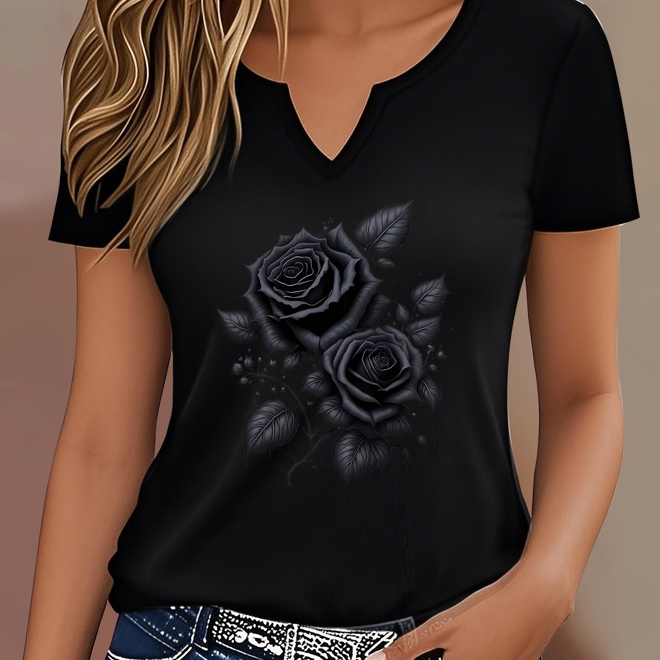 E-shop Modisches neues Damen-Doppel-V-Ausschnitt-T-Shirt-Top mit Aufdruck
