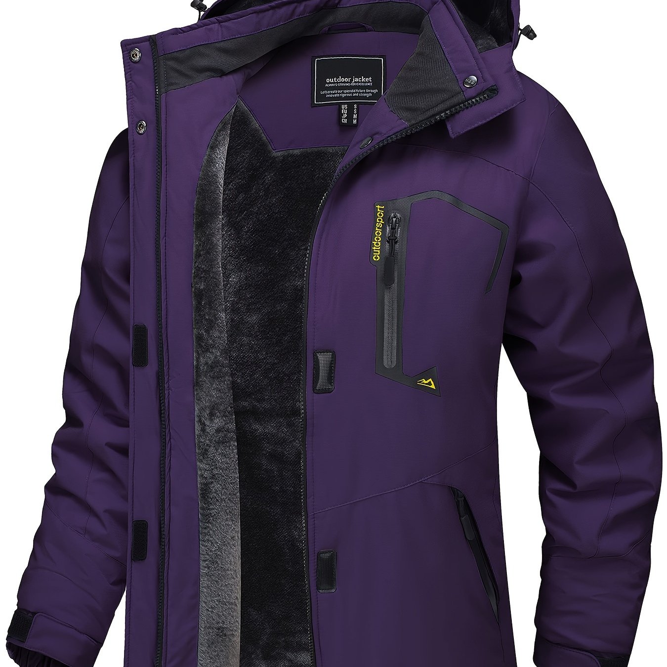 TEMU Women's Winter Ski Jacket - High -shell Hooded Jacket Windproof Detachable Hood Multi-pockets Warm Thickened Fleece Lined - Winter Outdoor Snow