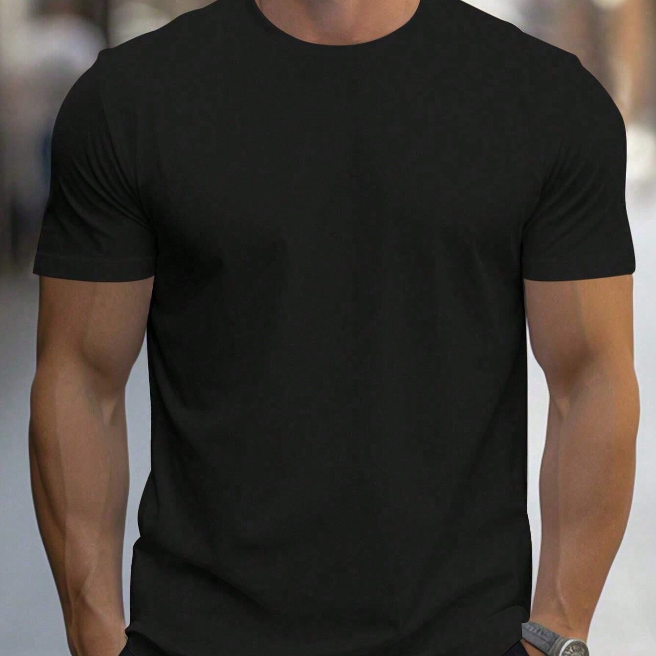 TEMU Men's Solid T-shirt, Casual Short Sleeve Crew Neck Tee, Men's Clothing For Summer Outdoor