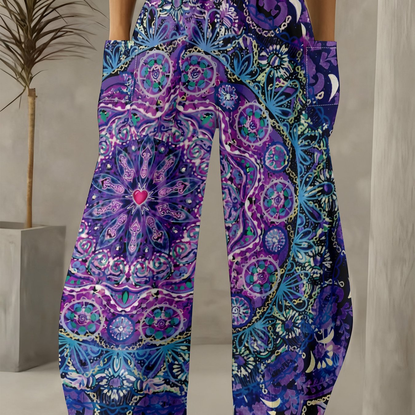 TEMU Plus Size - Women's Loose Pants With Printed Double , Suitable For Casual And Comfortable Outdoor Hiking High-waisted Spring And Summer