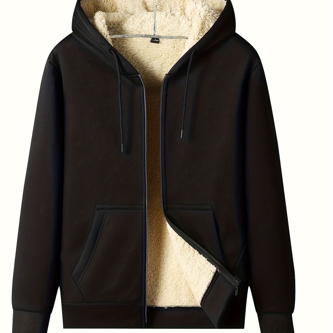 TEMU Warm Fleece Solid Hooded Winter Hooded Jacket, Men's Casual Stretch Zip Up Jacket Coat For Fall Winter