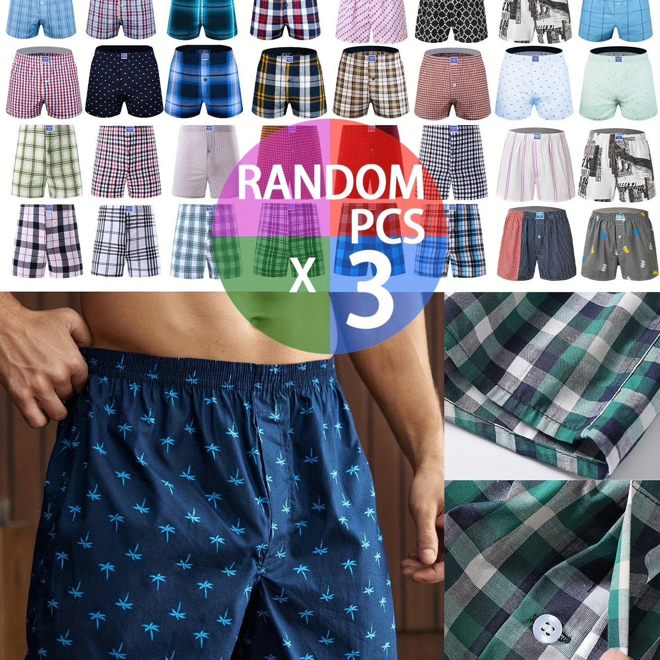 E-shop 3-teiliges, zufälliges Stil-Set, 100% Material, locker sitzende Herren-Langhosen, atmungsaktiv und geeignet für alle Jahreszeiten, bequeme